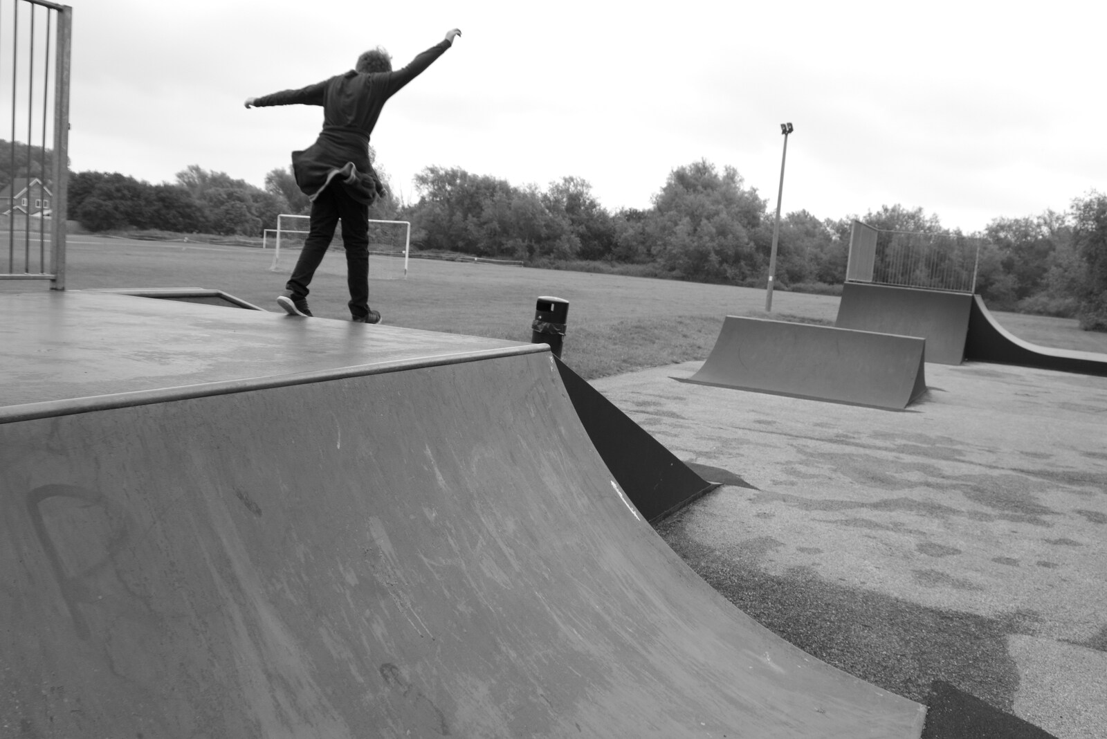 Fred leaps off a ramp from New Kittens, and The Skate Park, Town Moors, Eye, Suffolk - 3rd July 2021