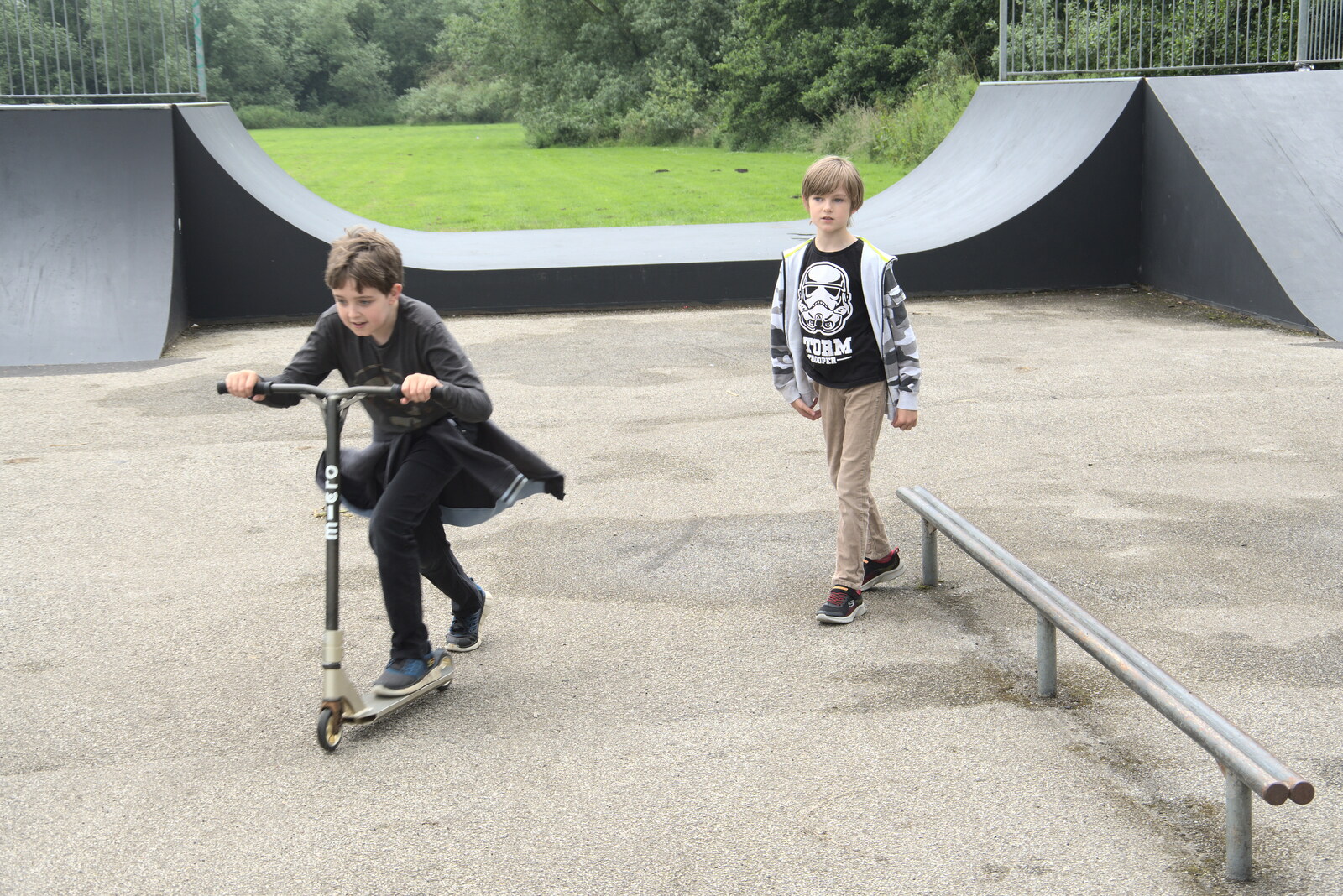 Harry walks around after a scooting Fred from New Kittens, and The Skate Park, Town Moors, Eye, Suffolk - 3rd July 2021