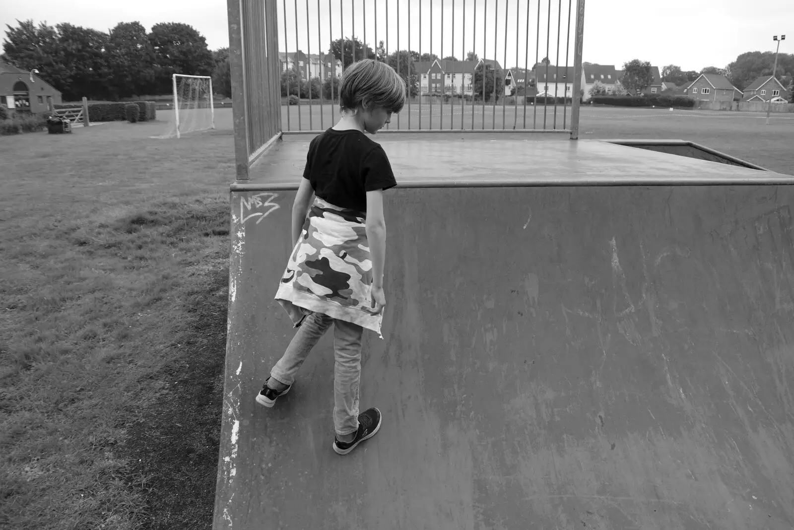 Harry stands on a ramp slope, from New Kittens, and The Skate Park, Town Moors, Eye, Suffolk - 3rd July 2021