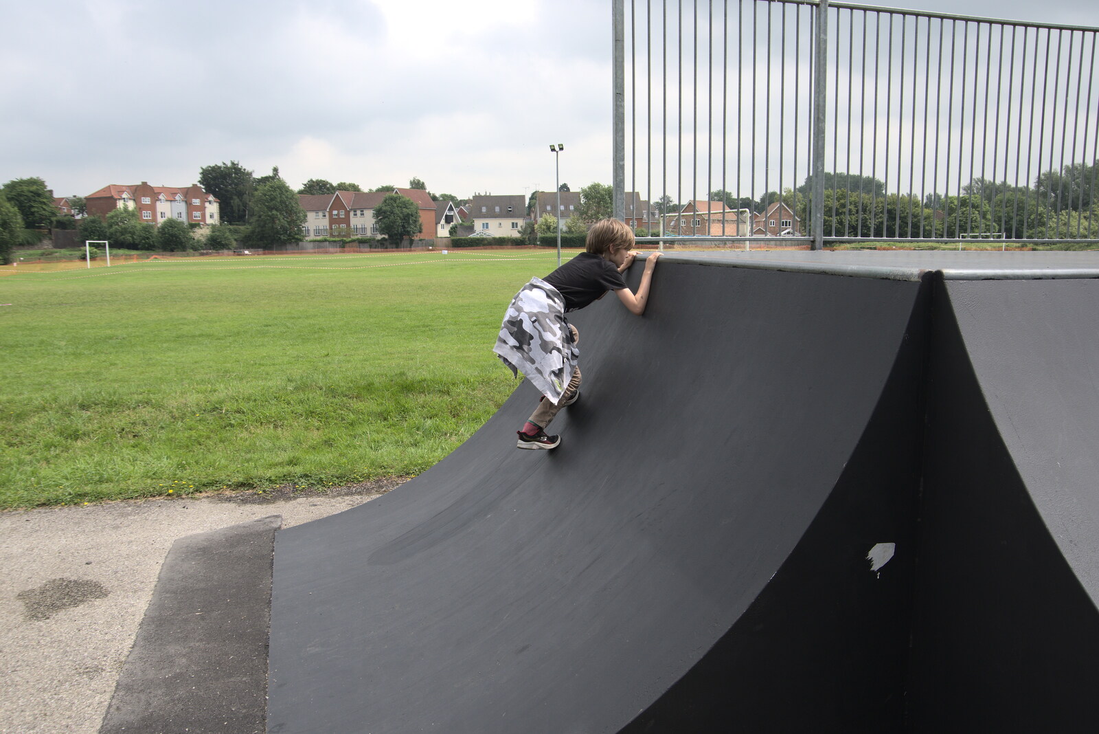 Harry climbs up the ramp the hard way from New Kittens, and The Skate Park, Town Moors, Eye, Suffolk - 3rd July 2021