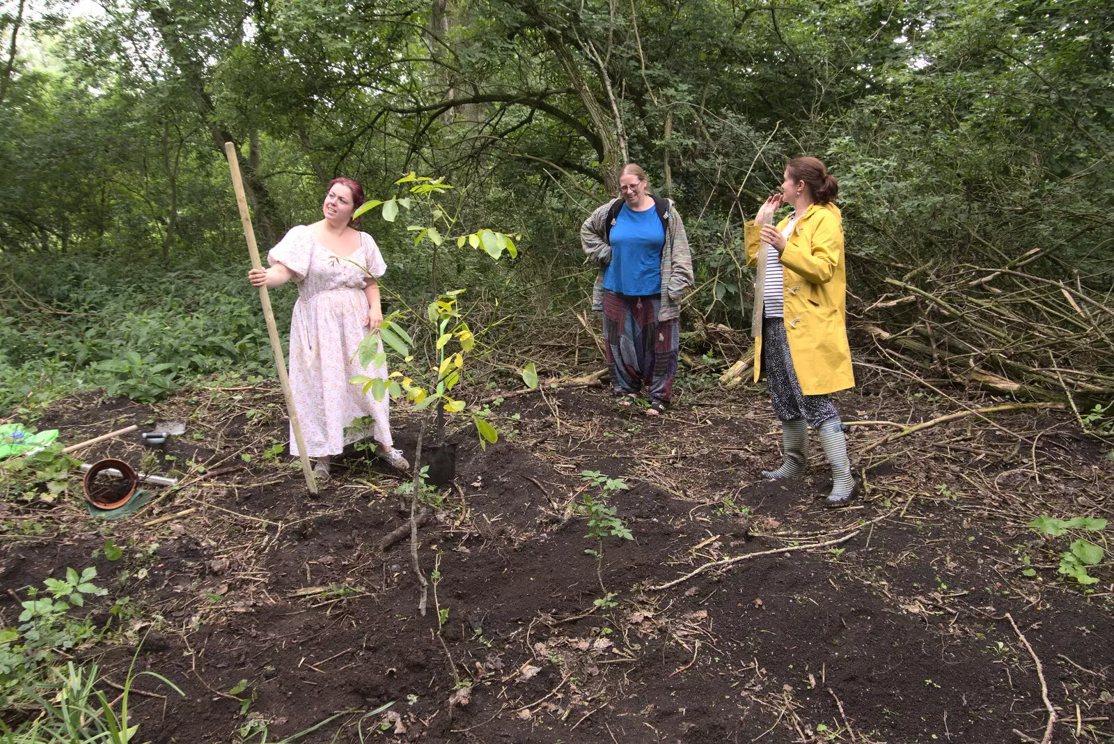 A tree stake is considered, from Planting a Tree, Town Moors, Eye, Suffolk - 10th July 2021