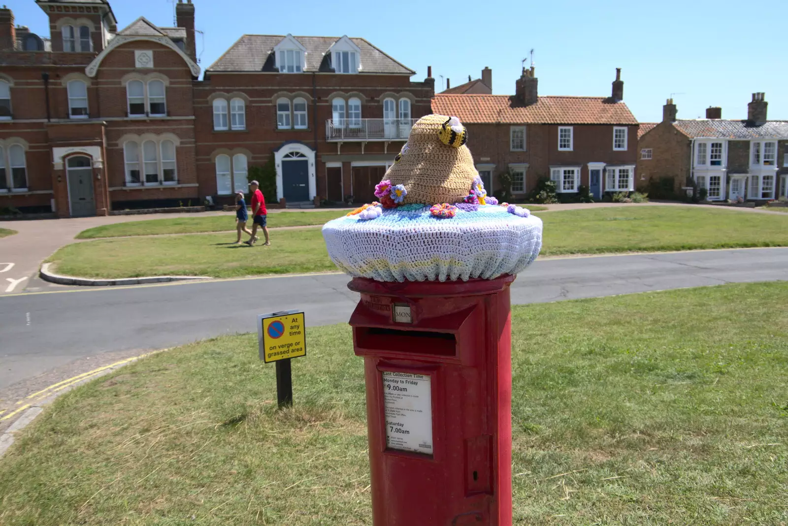 There's a knitted thing on the post box, from A Day on the Beach, Southwold, Suffolk - 18th July 2021