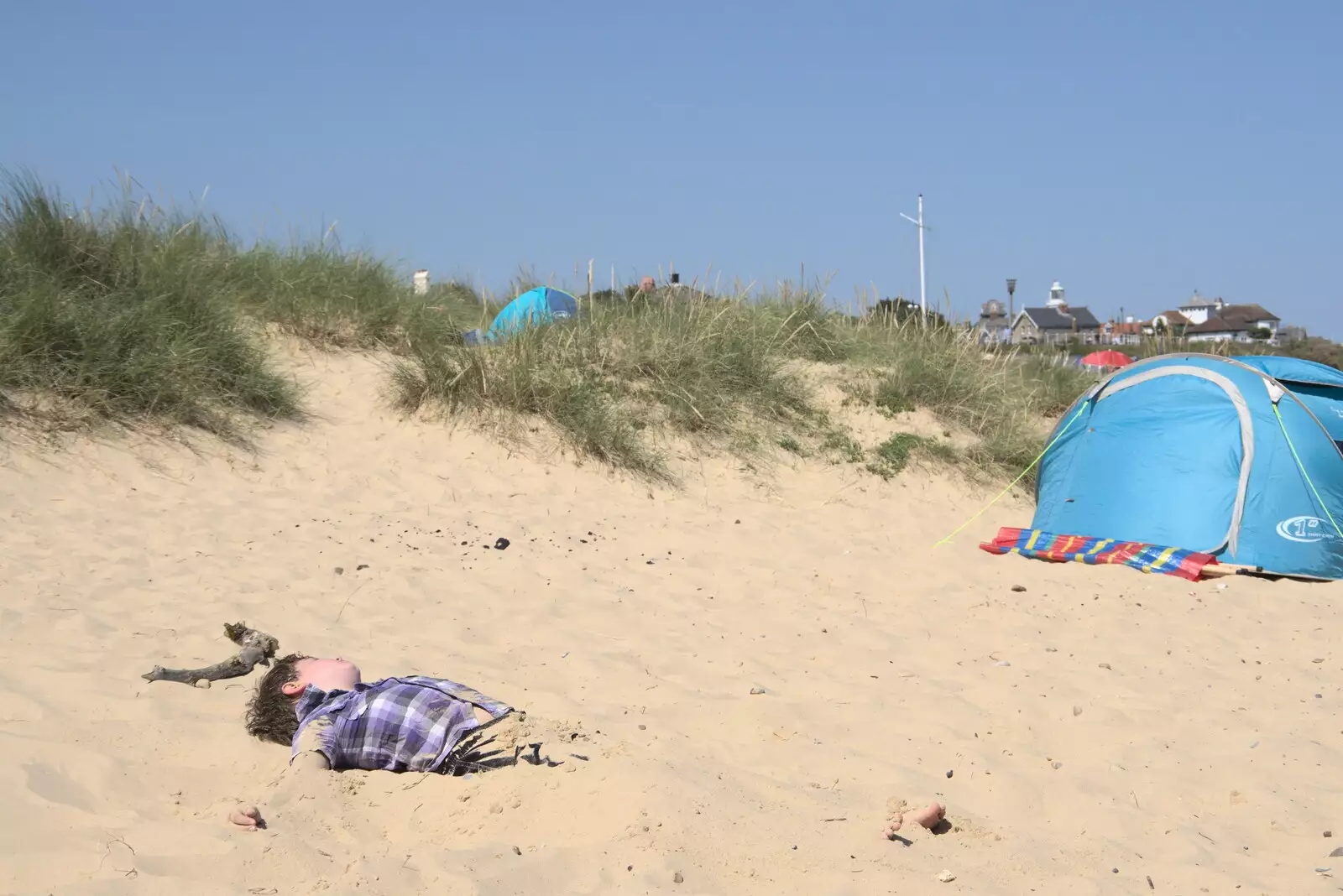 Fred's buried in the beach, from A Day on the Beach, Southwold, Suffolk - 18th July 2021