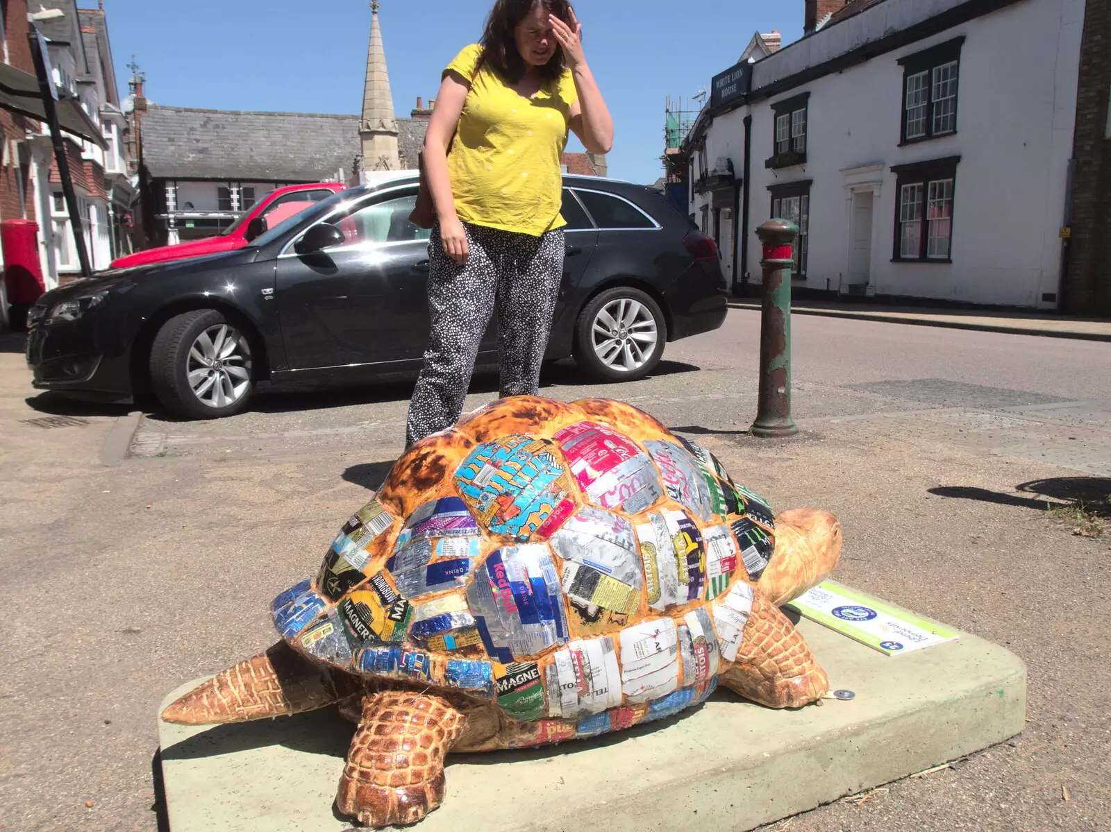 Isobel scopes another tortoise out, from Hares, Tortoises and Station 119, Eye, Suffolk - 19th July 2021