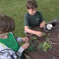 The boys mess around with helicopter seeds, Hares, Tortoises and Station 119, Eye, Suffolk - 19th July 2021