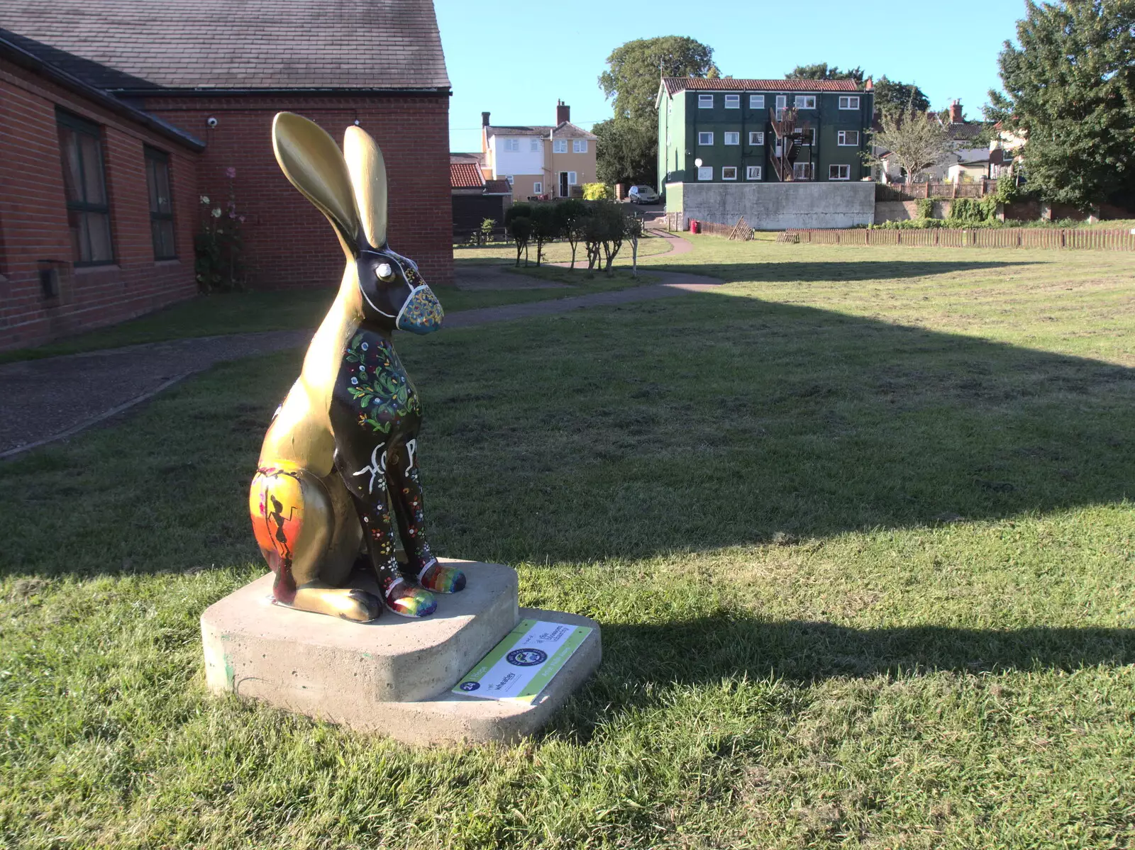 A golden hare outside the Eye community centre, from Hares, Tortoises and Station 119, Eye, Suffolk - 19th July 2021