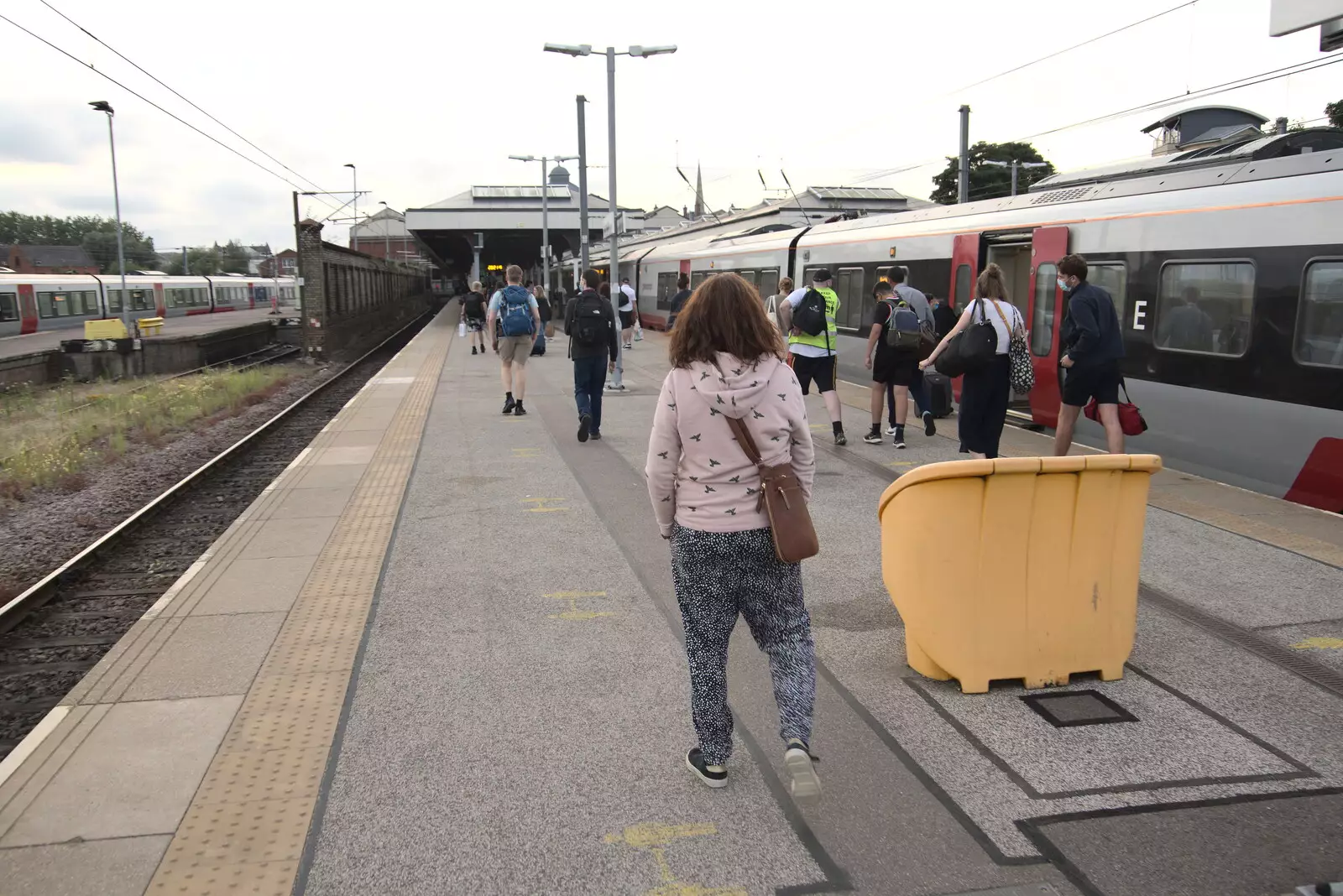 Isobel on the platform, from A Trip to Nando's, Riverside, Norwich, Norfolk - 23rd July 2021