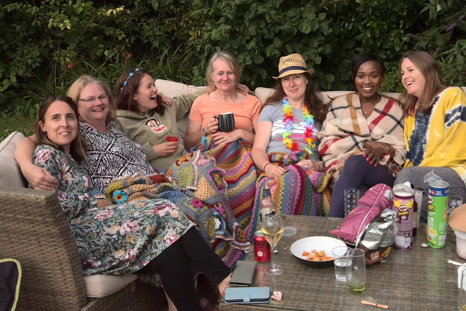 A group photo of the girls, from Meg-fest, and Sean Visits, Bressingham and Brome, Suffolk - 1st August 2021