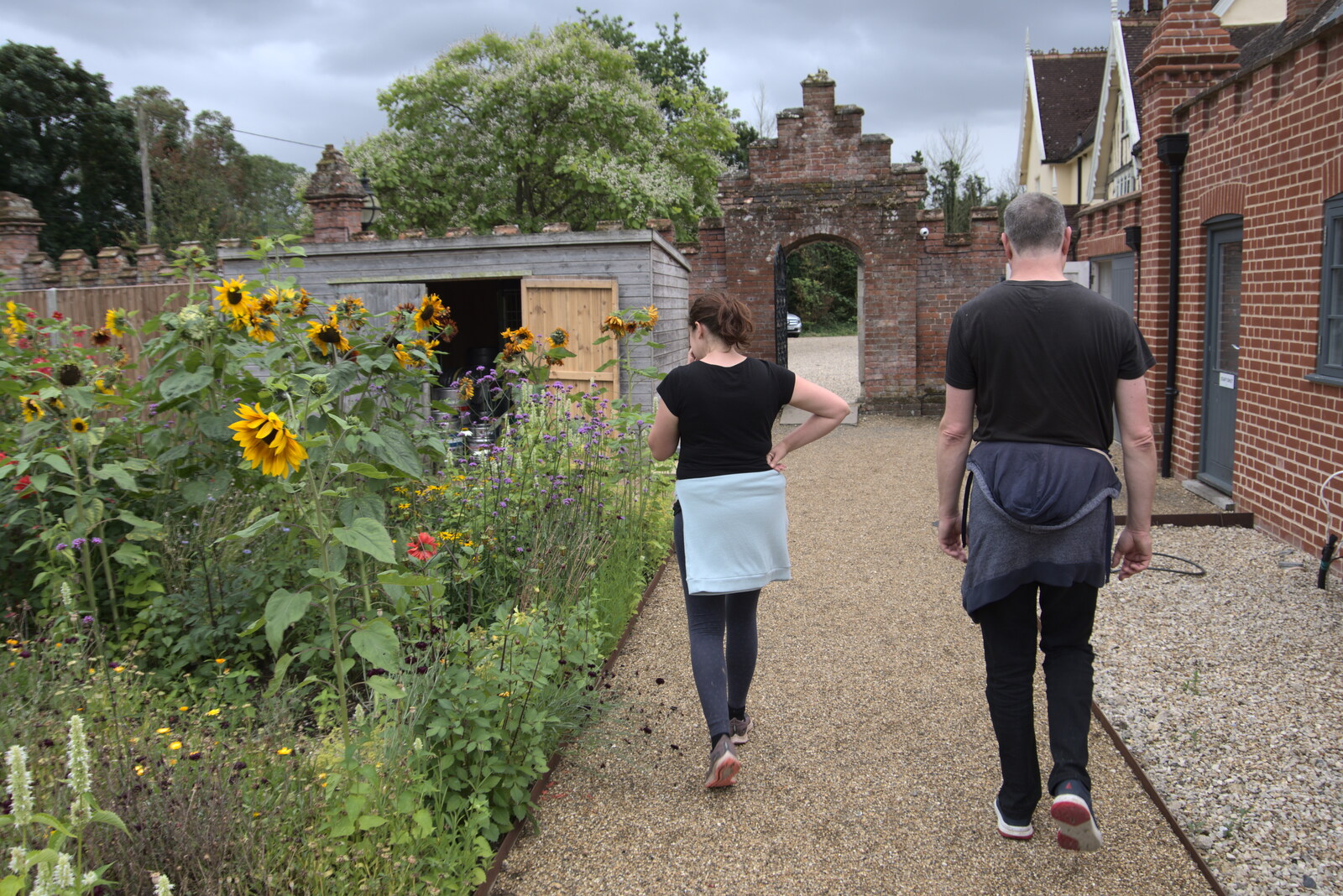 Walking past the sunflower flower bed from Meg-fest, and Sean Visits, Bressingham and Brome, Suffolk - 1st August 2021