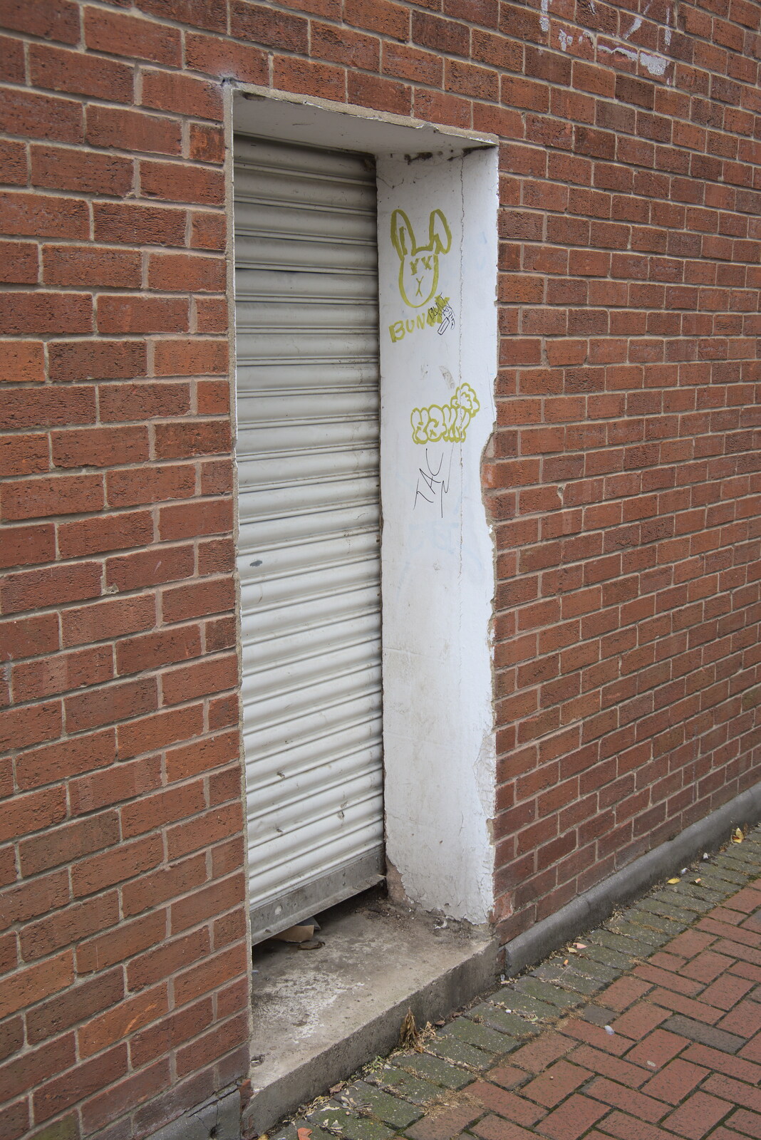 Dead bunny graffiti behind Argos from Pork Pies and Dockside Dereliction, Melton Mowbray and Liverpool - 7th August 2021