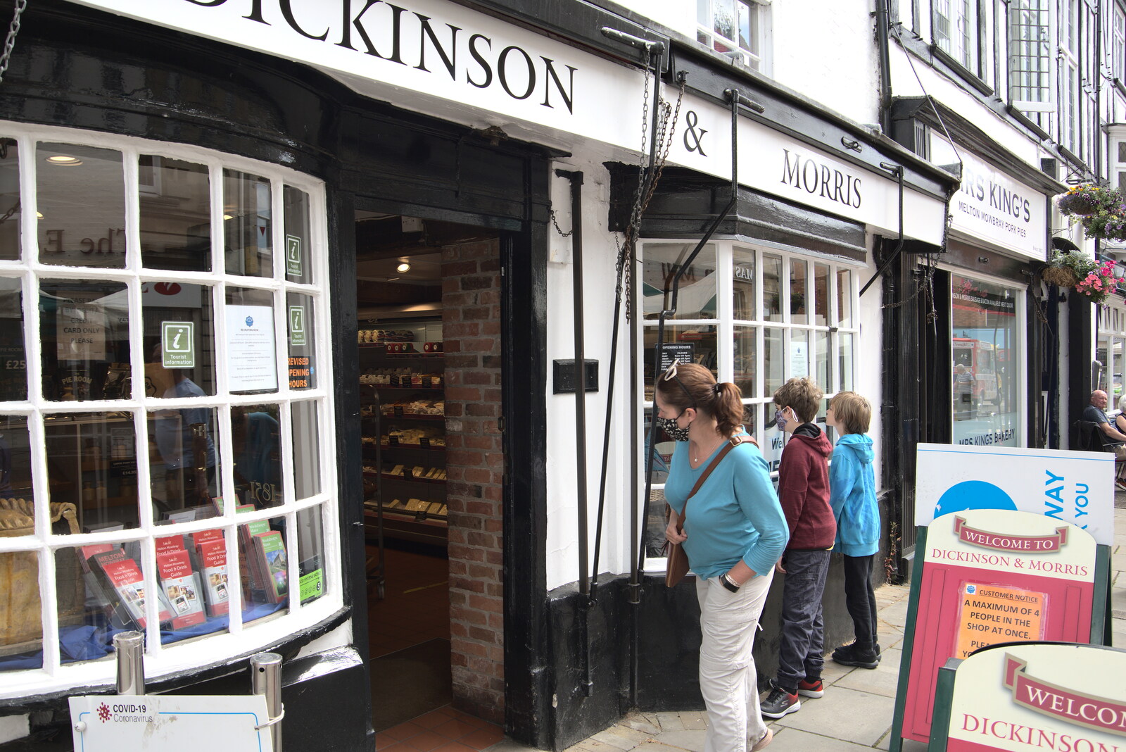 We head into Dickinson and Morris pork pie shop from Pork Pies and Dockside Dereliction, Melton Mowbray and Liverpool - 7th August 2021