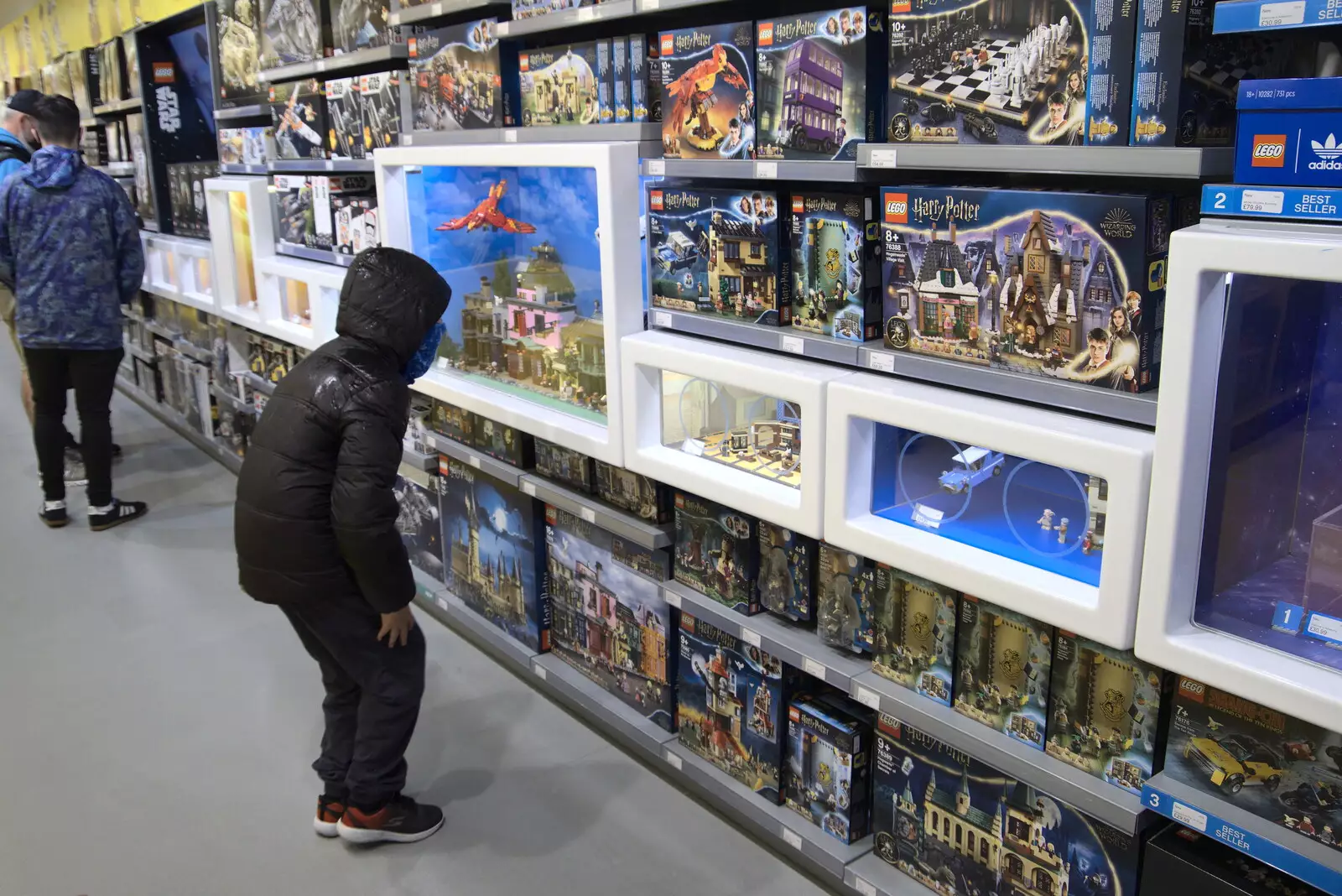 The boys are excited to find a Lego shop, from Pork Pies and Dockside Dereliction, Melton Mowbray and Liverpool - 7th August 2021