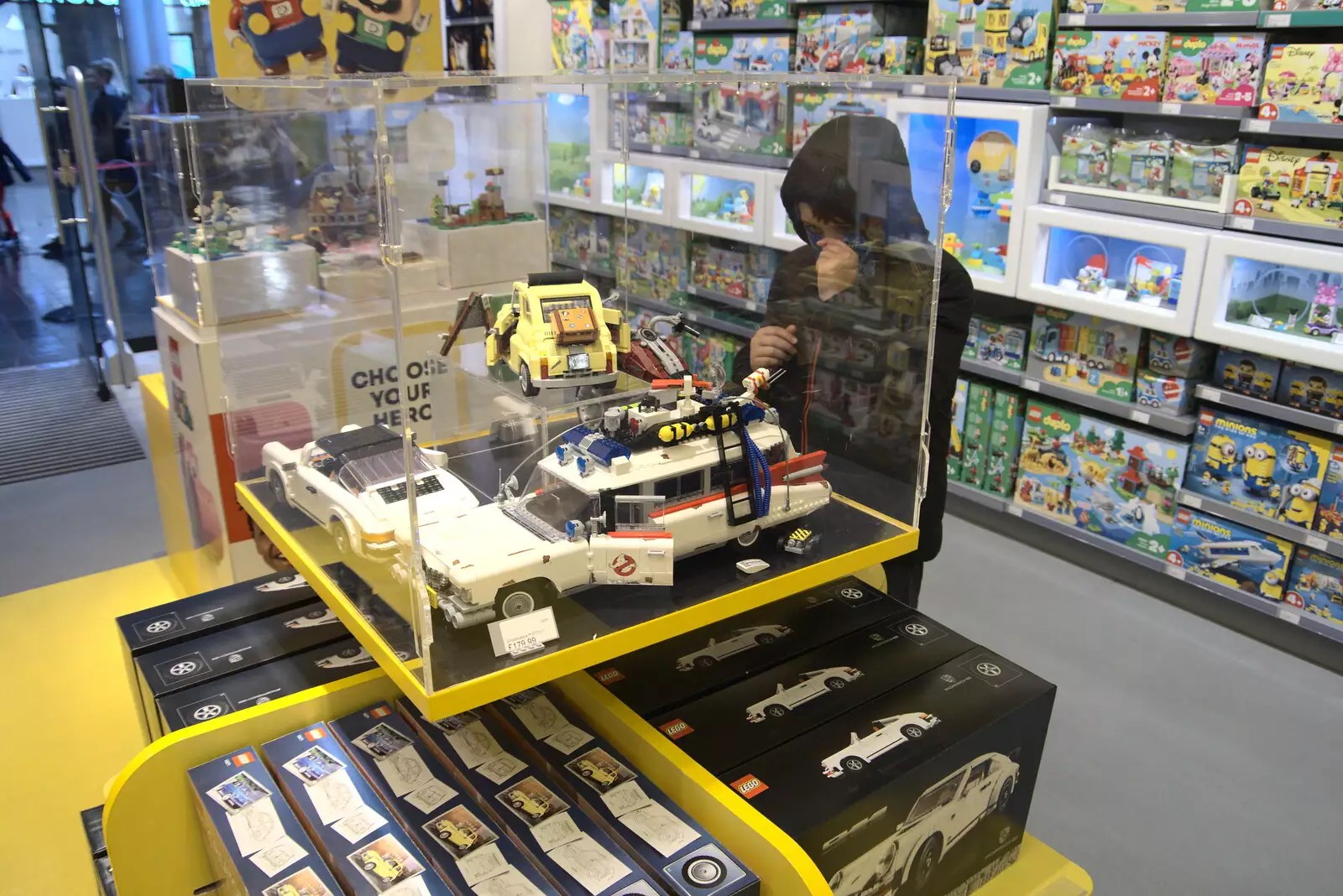 Fred looks at a Lego Ghostbusters car, from Pork Pies and Dockside Dereliction, Melton Mowbray and Liverpool - 7th August 2021