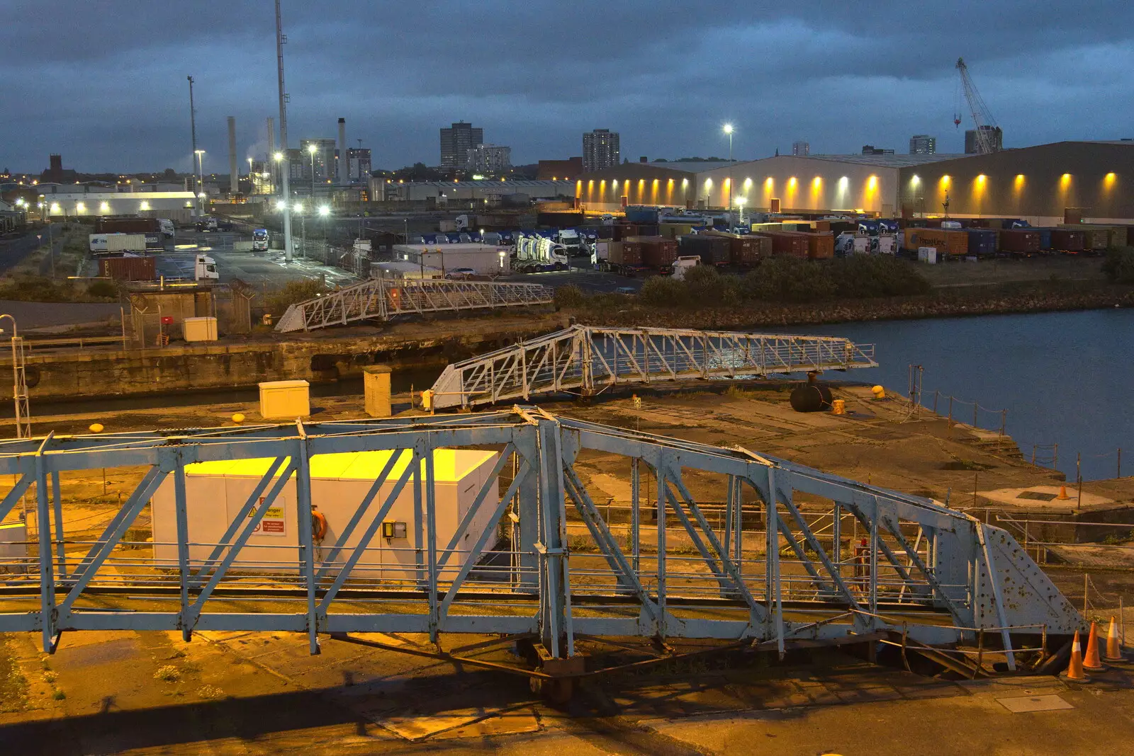 Mobile boarding ramps wait for passing ships, from Pork Pies and Dockside Dereliction, Melton Mowbray and Liverpool - 7th August 2021