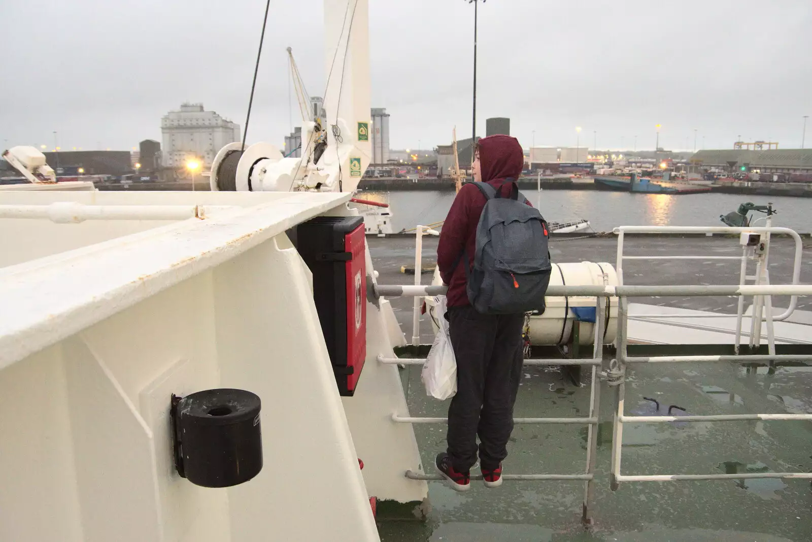 Fred peers out over the docks, from Pints of Guinness and Streedagh Beach, Grange and Sligo, Ireland - 9th August 2021