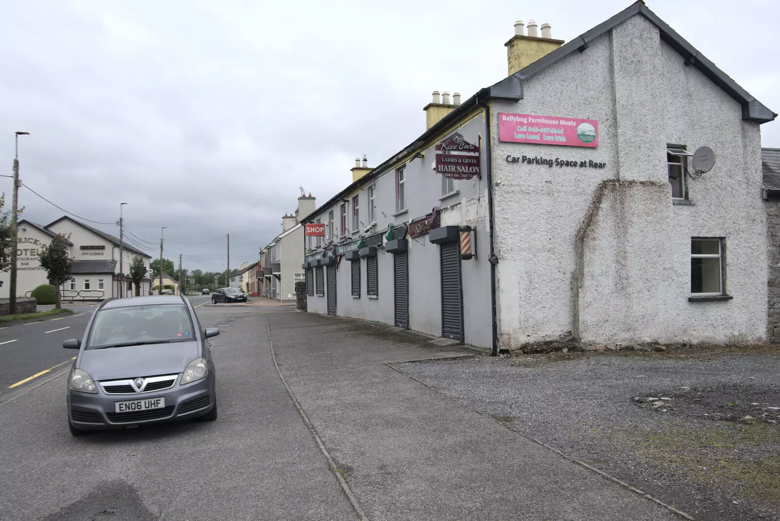 The car outside the derelict shop, from Pints of Guinness and Streedagh Beach, Grange and Sligo, Ireland - 9th August 2021