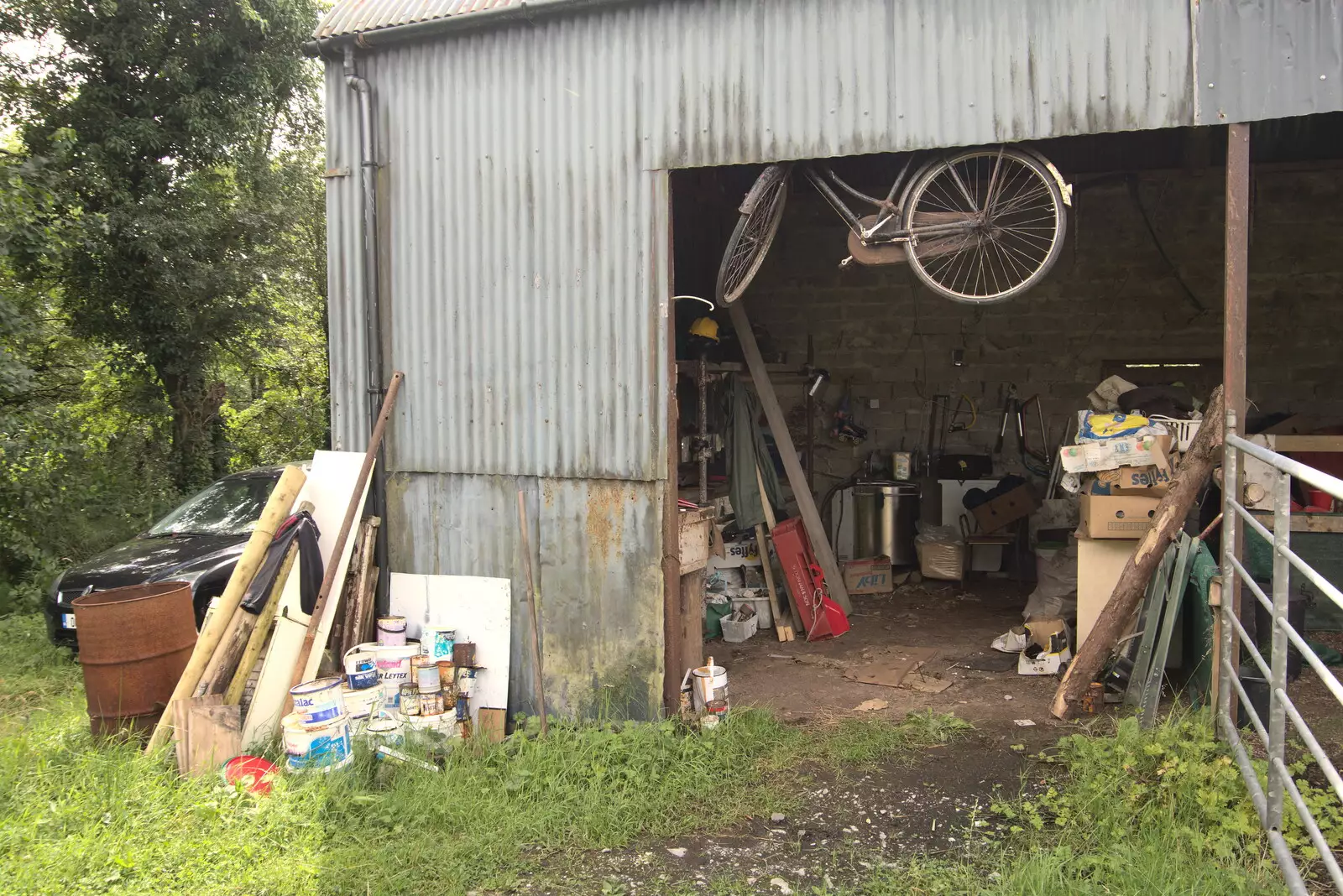 There's a bicycle hanging up in Philly's shed, from Pints of Guinness and Streedagh Beach, Grange and Sligo, Ireland - 9th August 2021