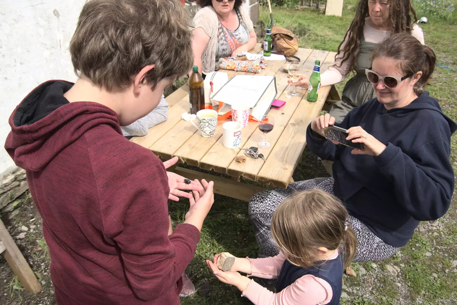 Isobel takes a photo of the insect, from Pints of Guinness and Streedagh Beach, Grange and Sligo, Ireland - 9th August 2021