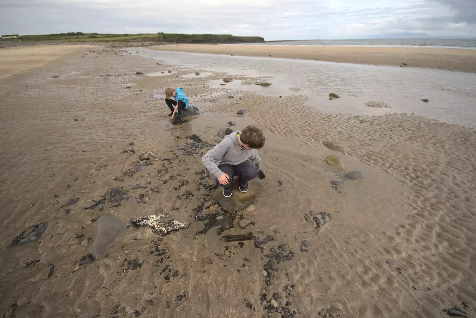 The boys perch on rocks, from Pints of Guinness and Streedagh Beach, Grange and Sligo, Ireland - 9th August 2021