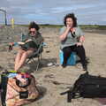 Evelyn reads, whilst Do Wheeze has a fag on, Pints of Guinness and Streedagh Beach, Grange and Sligo, Ireland - 9th August 2021