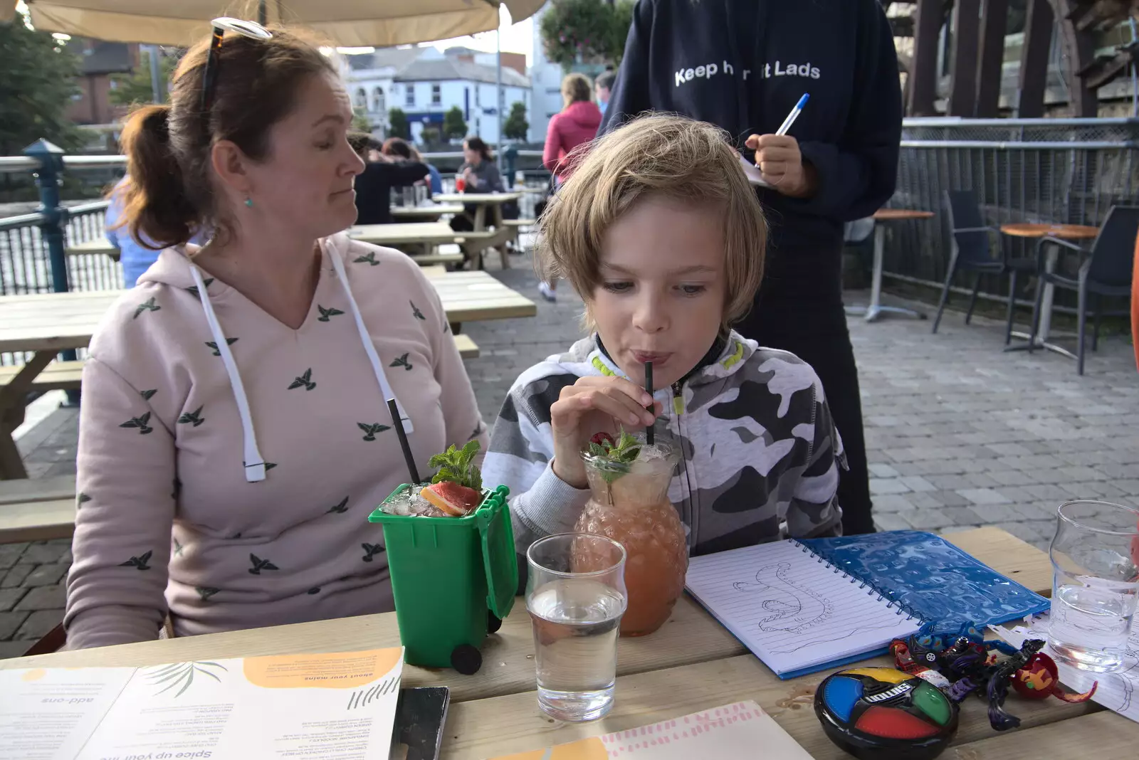 Harry slurps on a fruit punch mocktail, from Pints of Guinness and Streedagh Beach, Grange and Sligo, Ireland - 9th August 2021