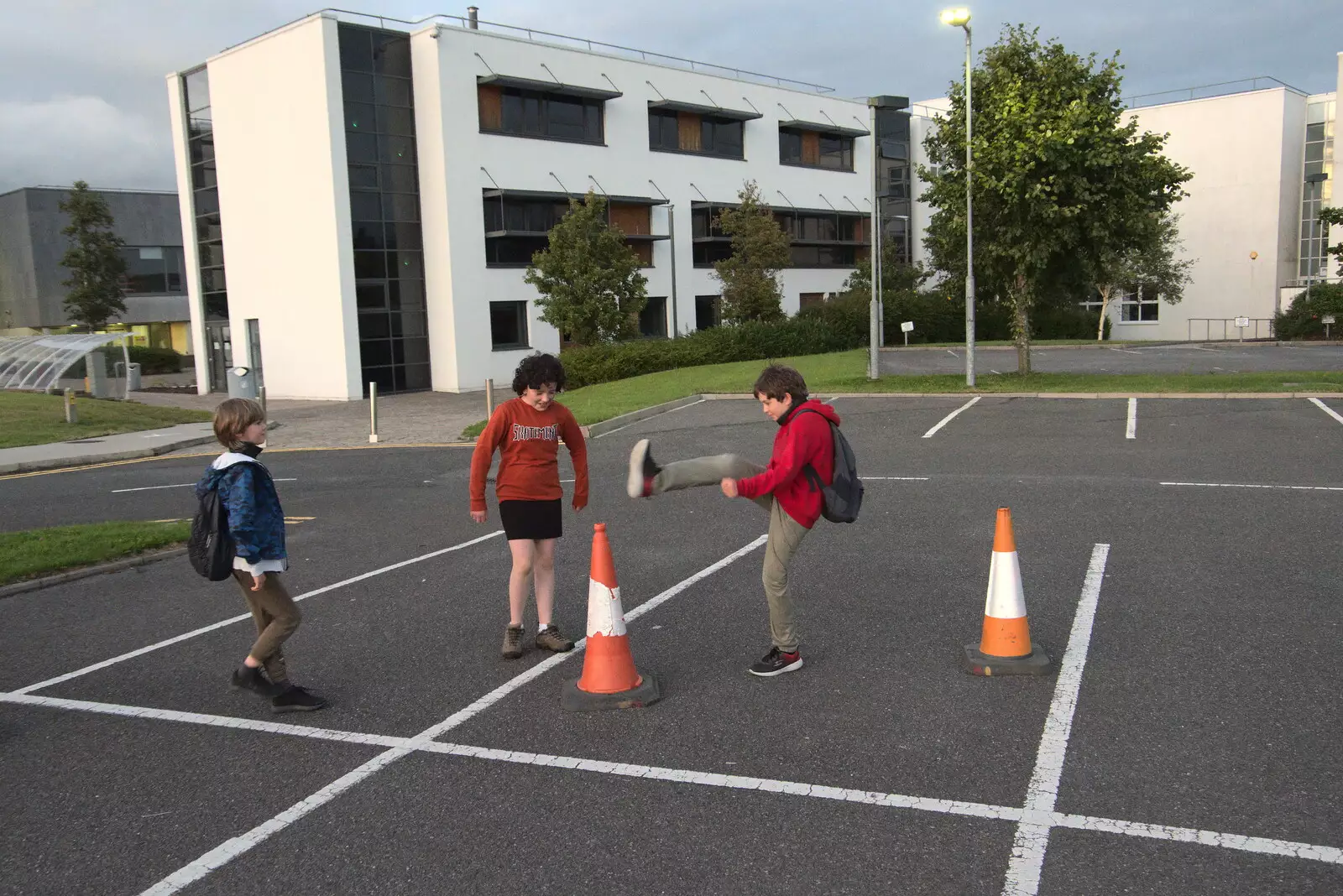 Fred swings a leg over a cone, from Pints of Guinness and Streedagh Beach, Grange and Sligo, Ireland - 9th August 2021