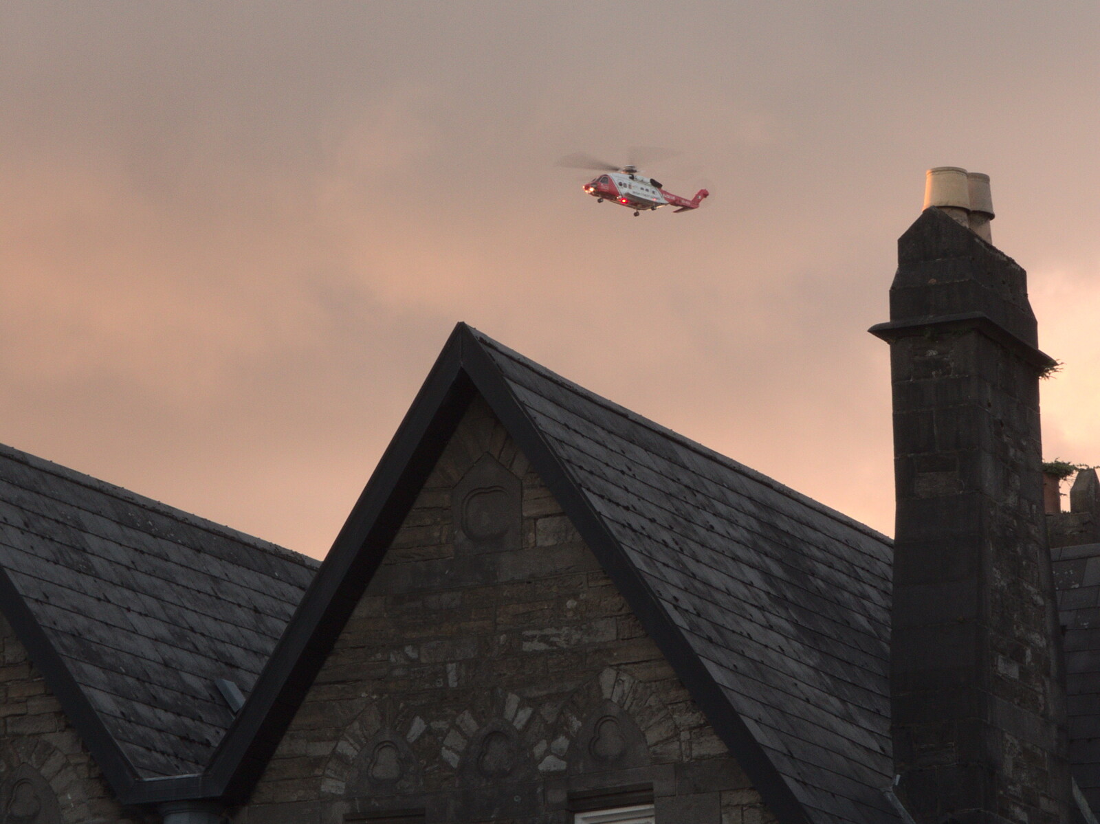 A Trip to Manorhamilton, County Leitrim, Ireland - 11th August 2021: The coastguard helicopter is out over Sligo
