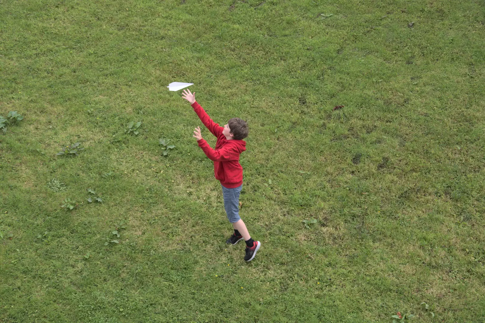 Fred catches a paper aeroplane, from A Trip to Manorhamilton, County Leitrim, Ireland - 11th August 2021