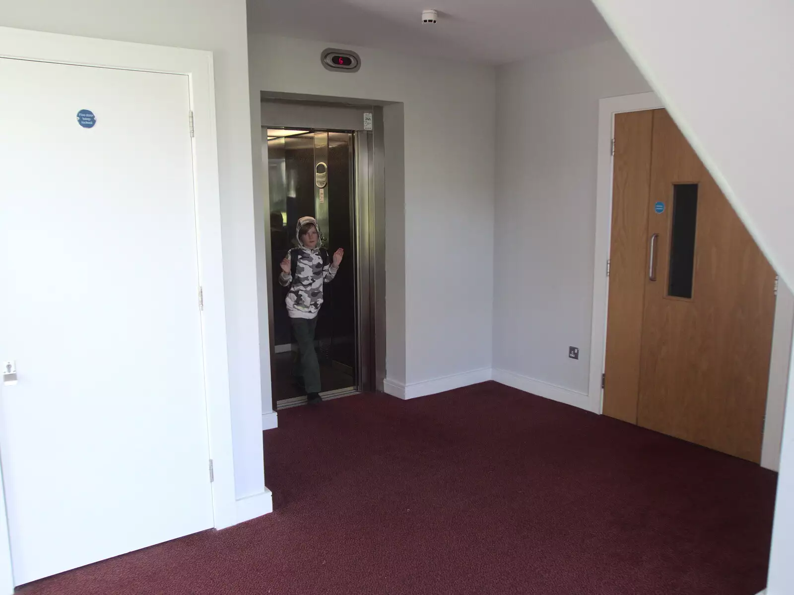 Harry piles out of the lift, from Walks Around Benbulben and Carrowmore, County Sligo, Ireland - 13th August 2021