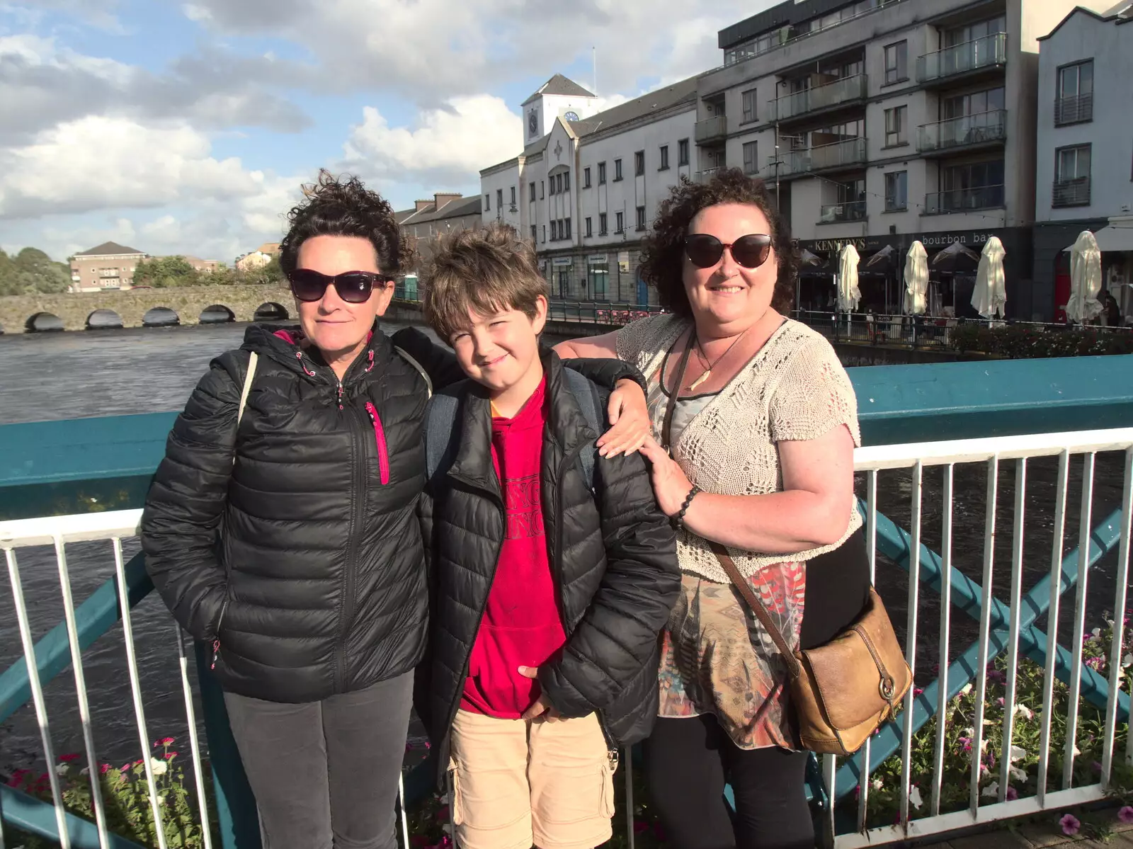 Evely, Fred and Da Wheeze on the bridge, from Walks Around Benbulben and Carrowmore, County Sligo, Ireland - 13th August 2021