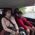 2021 Isobel and Fred in the taxi back to our digs