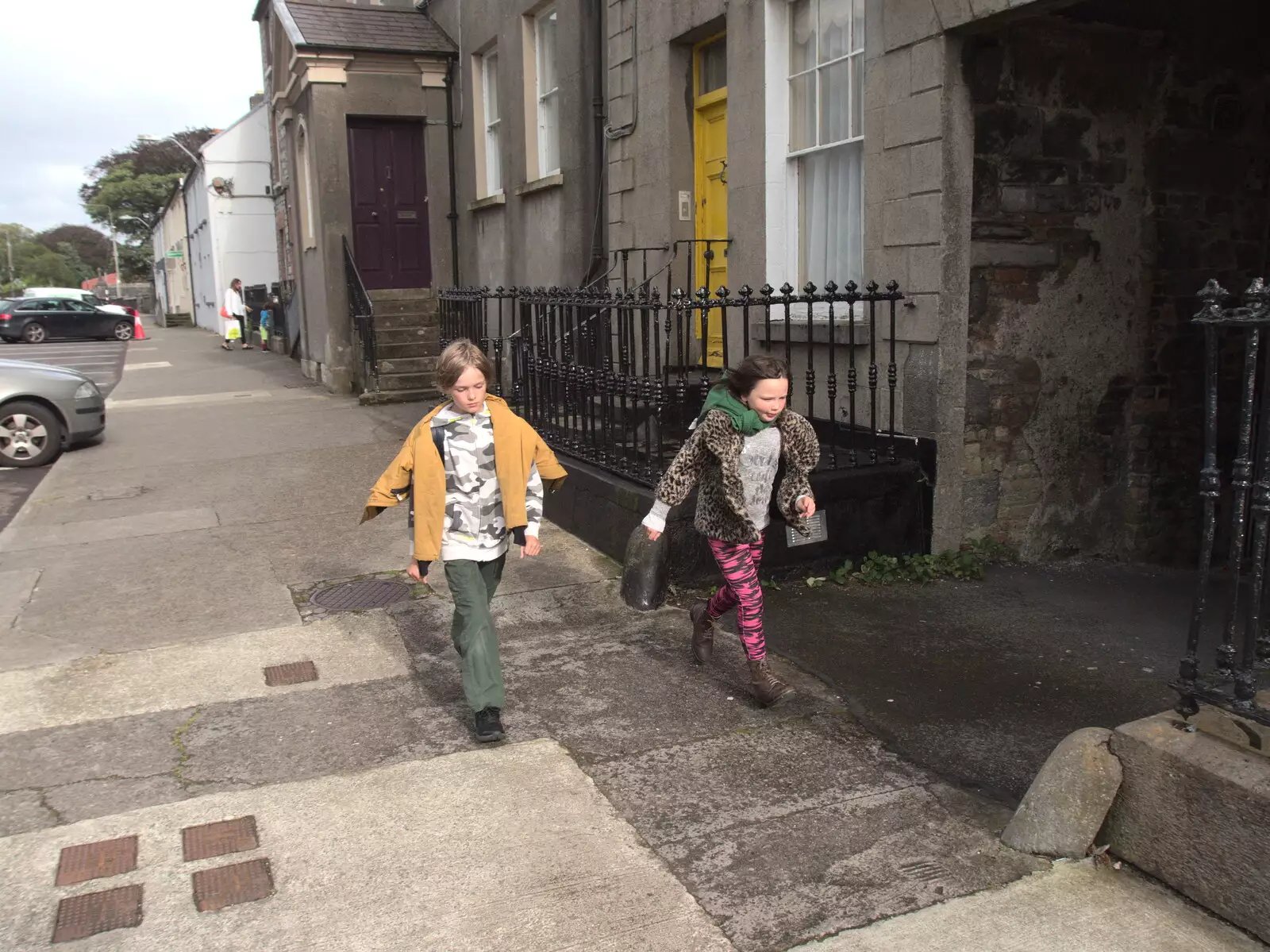 Harry and Faith stomp up The Mall, from Walks Around Benbulben and Carrowmore, County Sligo, Ireland - 13th August 2021