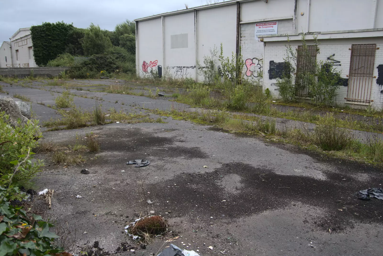 Graffiti and an overgrown car park, from Walks Around Benbulben and Carrowmore, County Sligo, Ireland - 13th August 2021