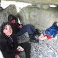 Fern, Fred and Rachel in the passage grave, Walks Around Benbulben and Carrowmore, County Sligo, Ireland - 13th August 2021