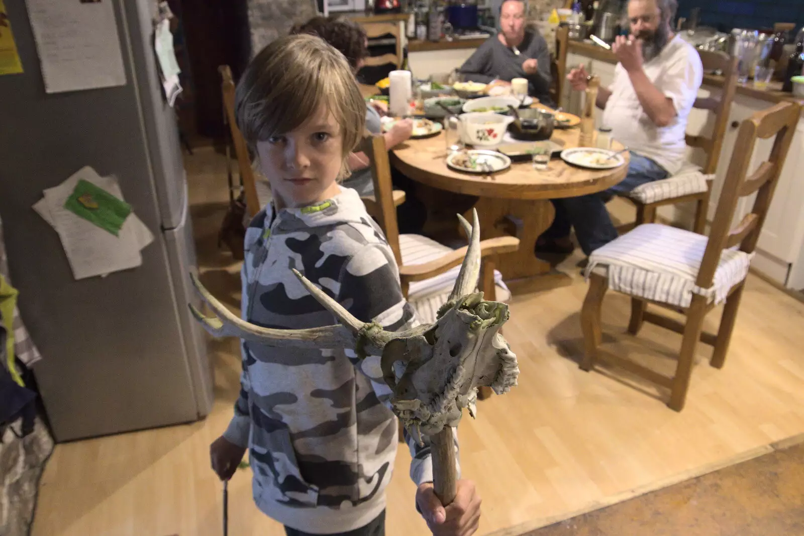 Harry's found a deer skull on a stick, from A Trip to Noddy's, and Dublin City Centre, Wicklow and Dublin, Ireland - 16th August 2021