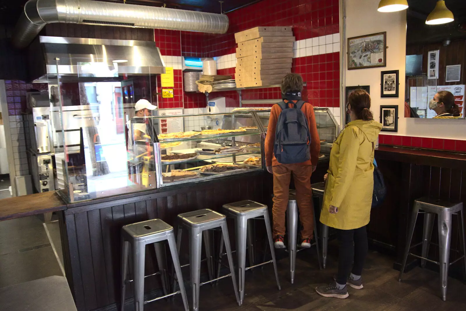 Fred stands on a stool at DiFontaine's pizza, from A Trip to Noddy's, and Dublin City Centre, Wicklow and Dublin, Ireland - 16th August 2021