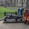 The boys poke a statue on a bench, A Trip to Noddy's, and Dublin City Centre, Wicklow and Dublin, Ireland - 16th August 2021
