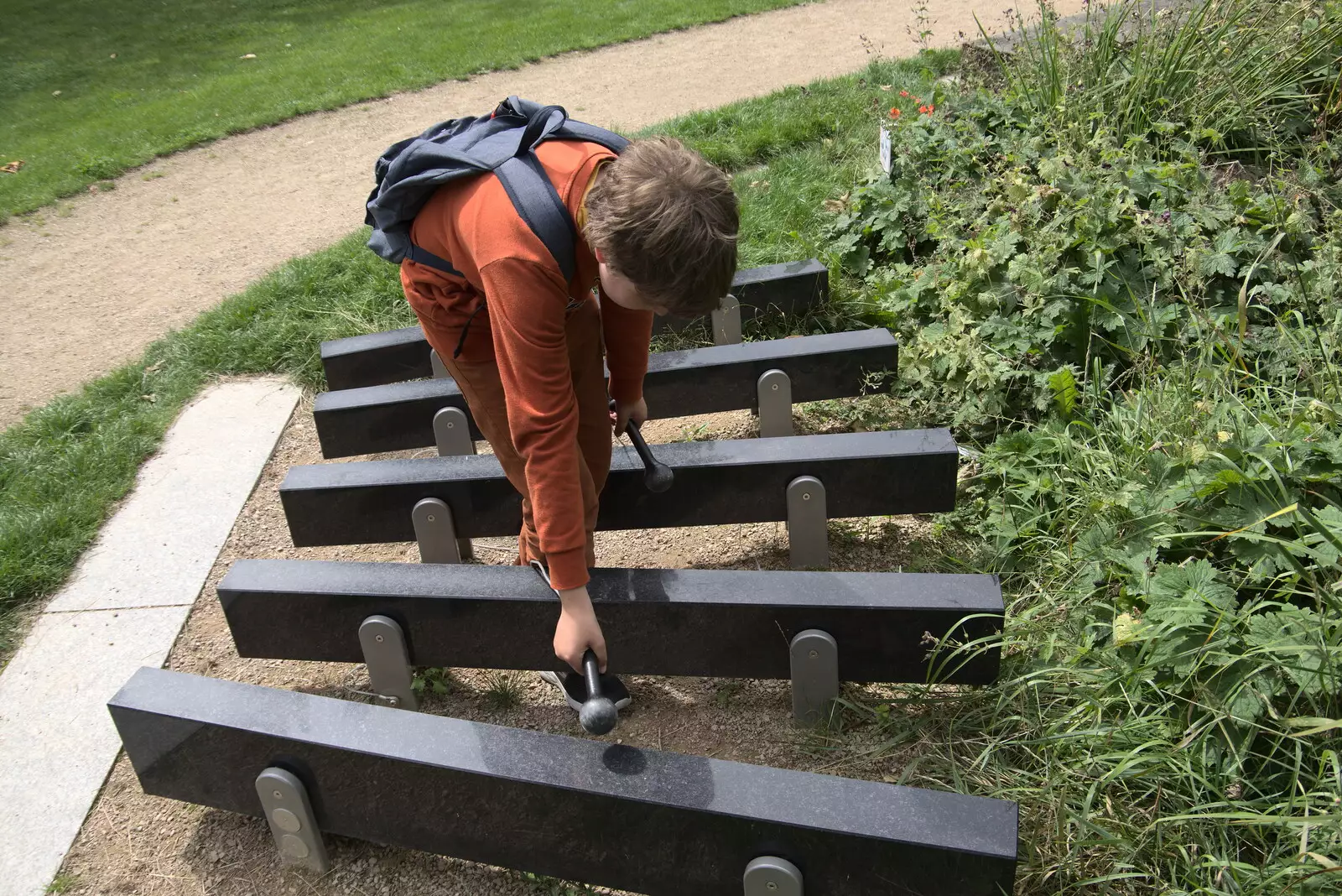 Fred plays xylophone in St. Audeon's Park, from A Trip to Noddy's, and Dublin City Centre, Wicklow and Dublin, Ireland - 16th August 2021