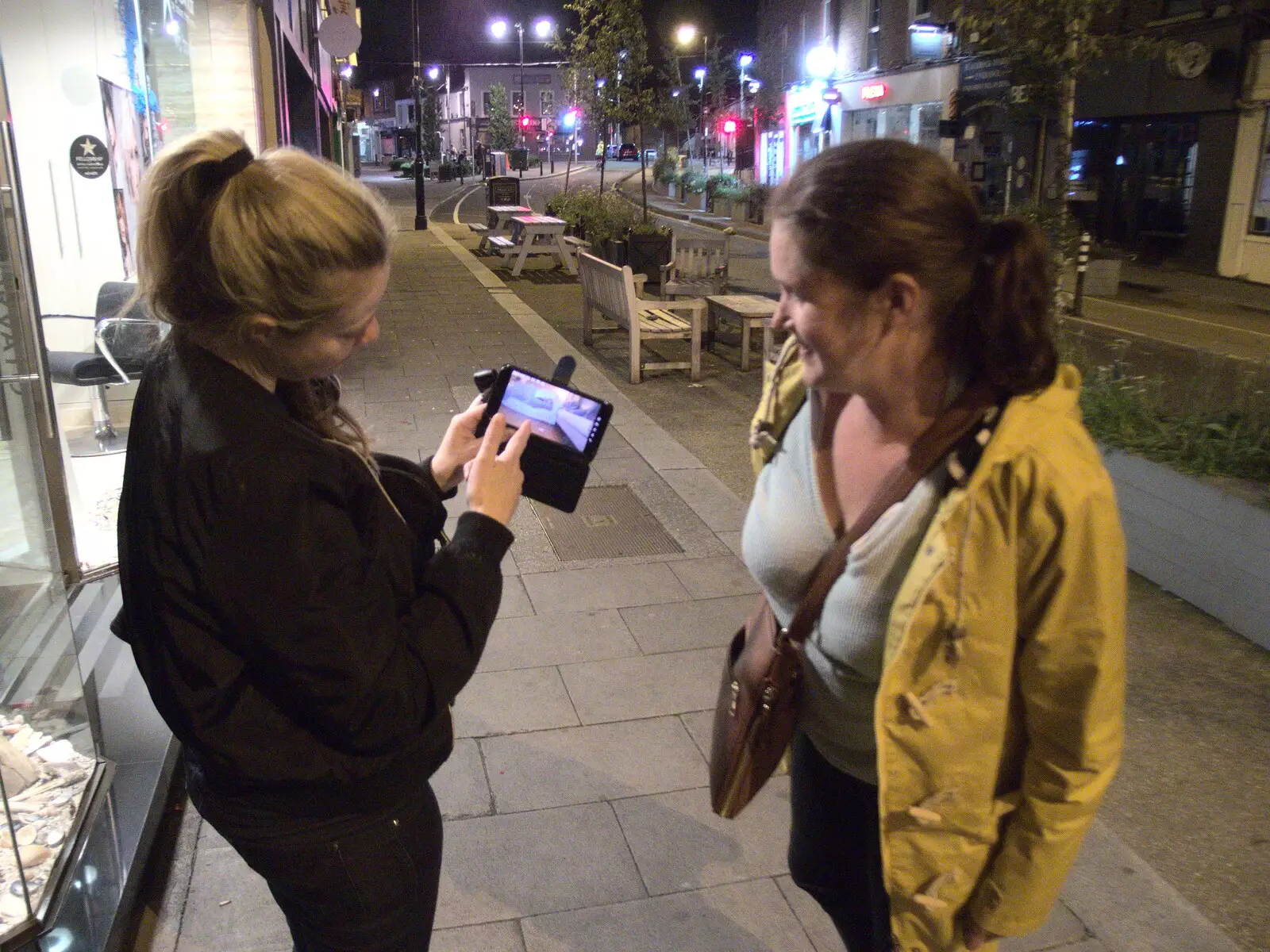 Jen shows off some photos out on the street, from The Guinness Storehouse Tour, St. James's Gate, Dublin, Ireland - 17th August 2021