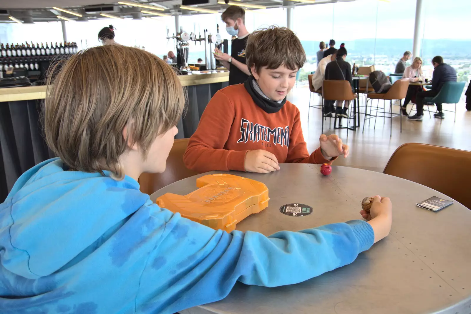 Harry and Fred play with Bakugan, from The Guinness Storehouse Tour, St. James's Gate, Dublin, Ireland - 17th August 2021