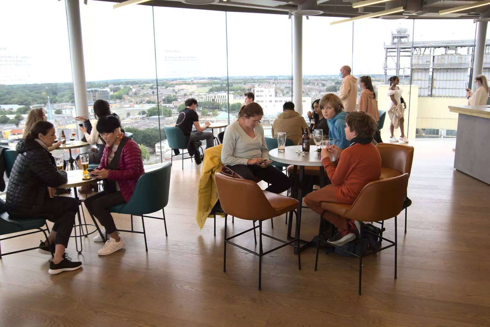 Isobel and the boys in the bar, from The Guinness Storehouse Tour, St. James's Gate, Dublin, Ireland - 17th August 2021