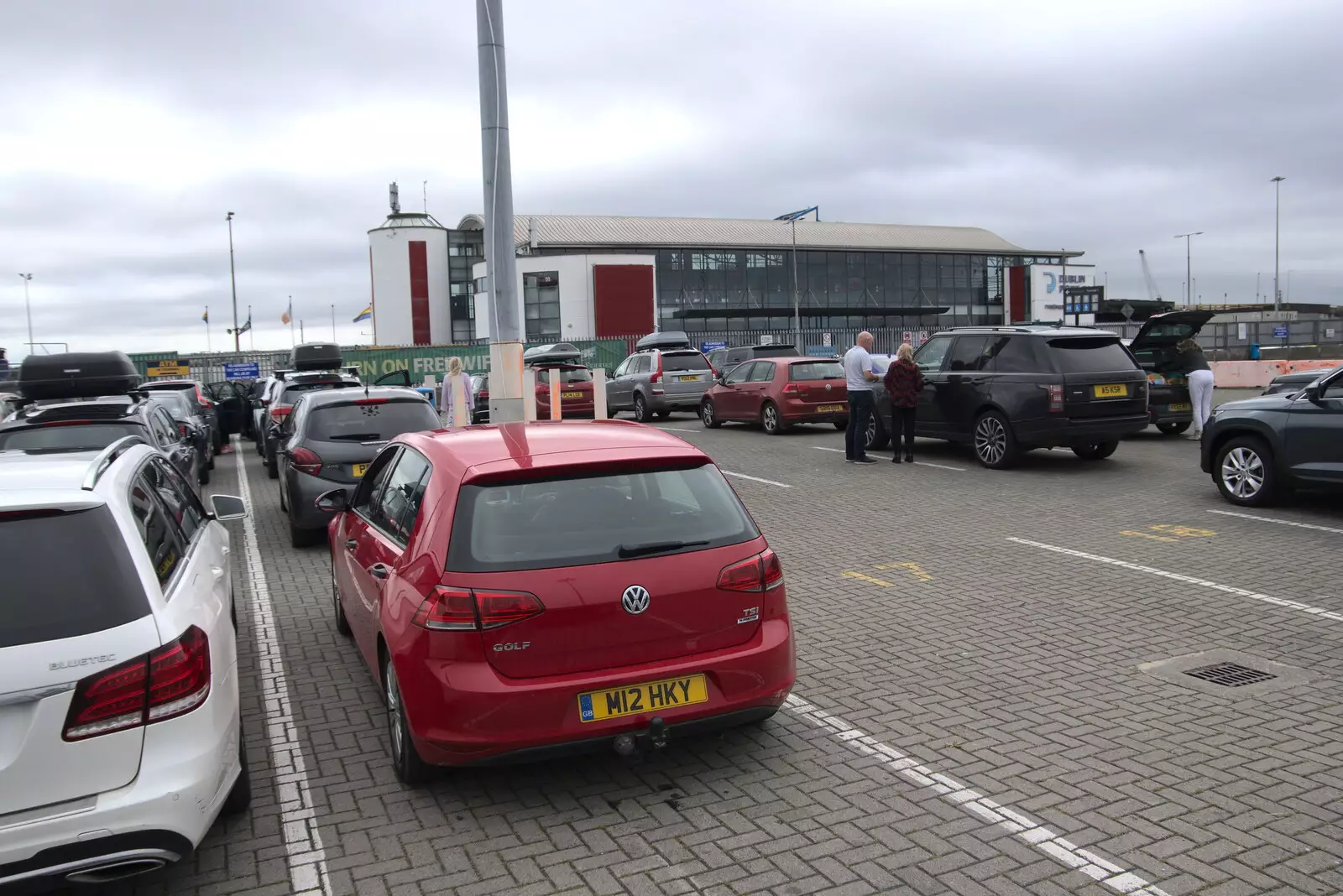 Cars queue for the ferry at Dublin Port, from The Guinness Storehouse Tour, St. James's Gate, Dublin, Ireland - 17th August 2021