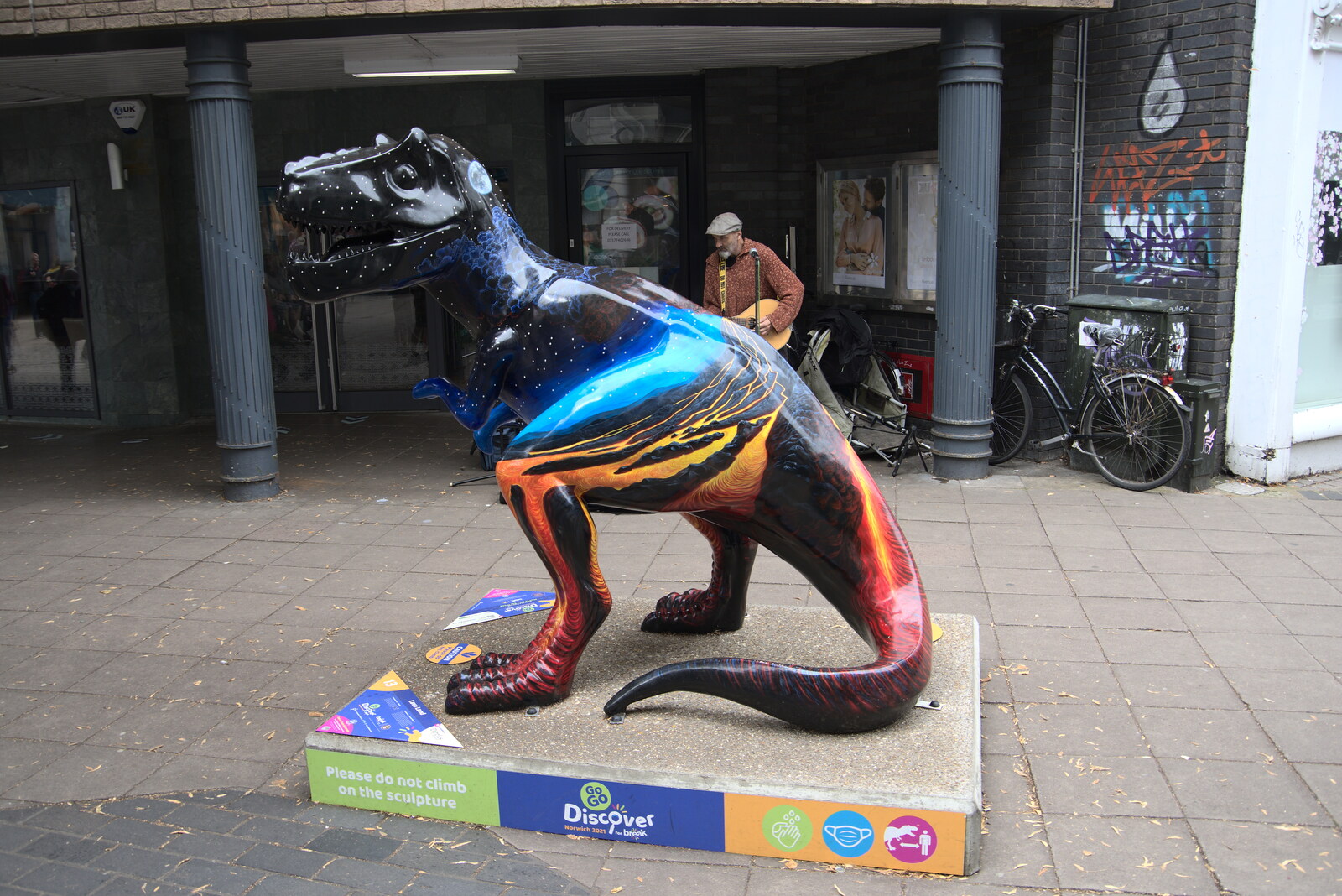 Shiny dinosaur outside the former Habitat from Dippy and the City Dinosaur Trail, Norwich, Norfolk - 19th August 2021