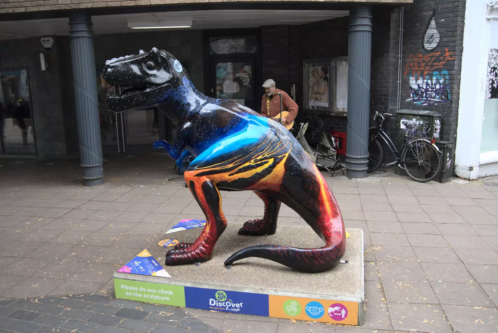 Shiny dinosaur outside the former Habitat, from Dippy and the City Dinosaur Trail, Norwich, Norfolk - 19th August 2021