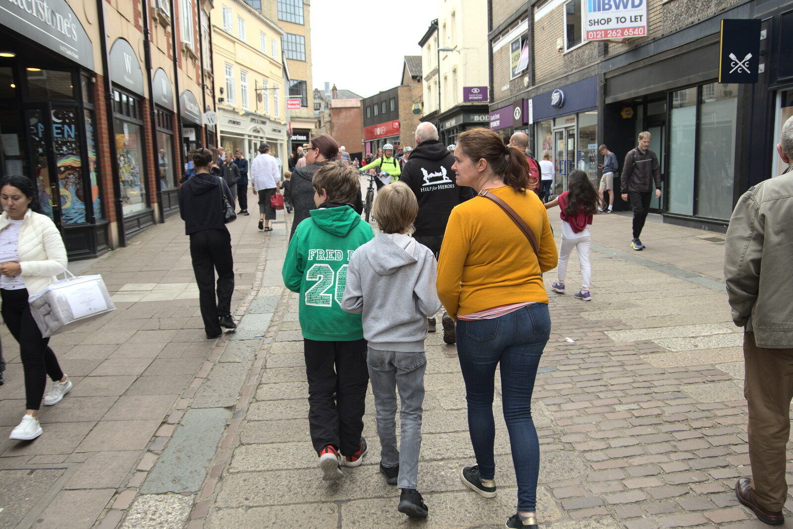 Fred, Harry and Isobel on Castle Street from Dippy and the City Dinosaur Trail, Norwich, Norfolk - 19th August 2021