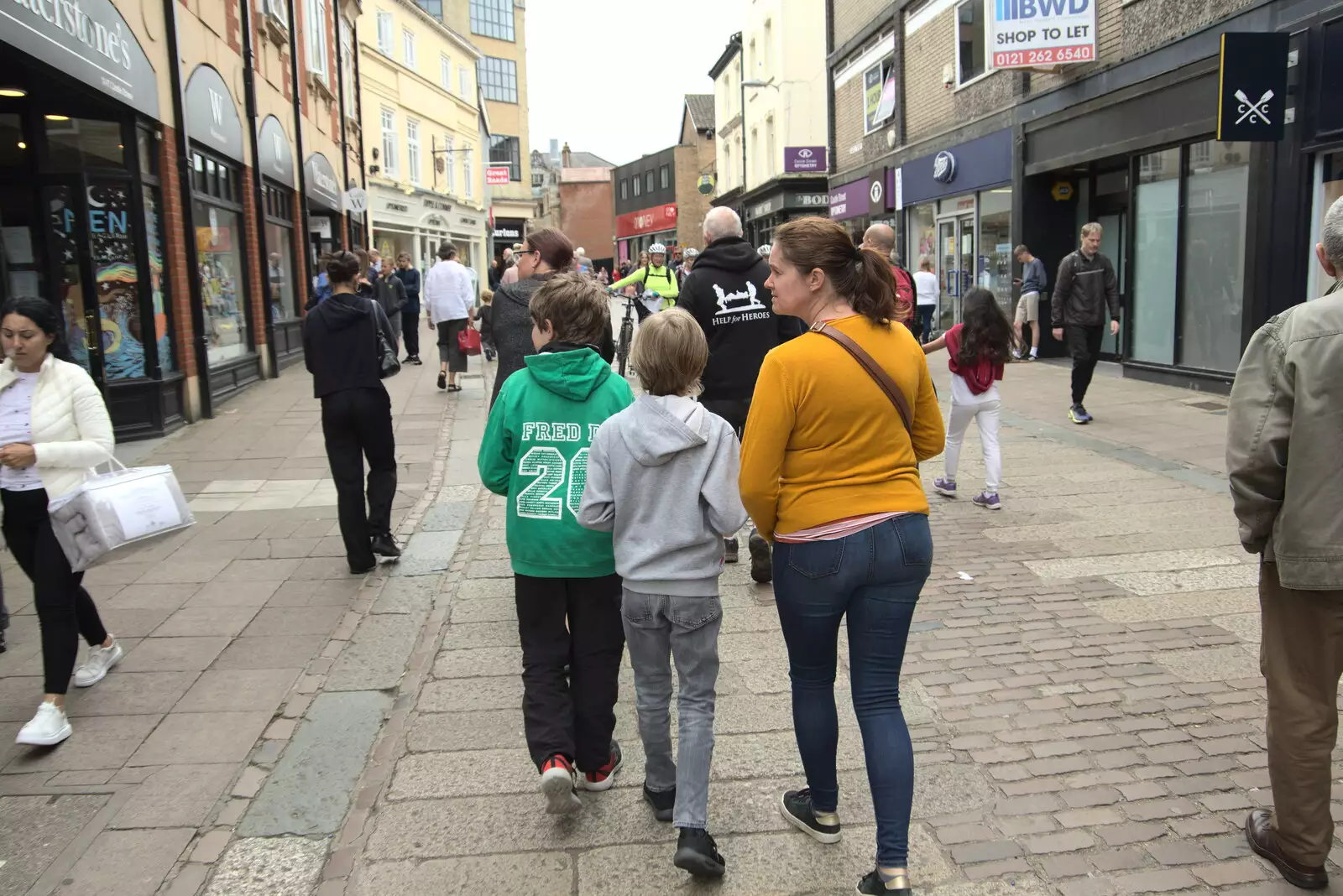 Fred, Harry and Isobel on Castle Street, from Dippy and the City Dinosaur Trail, Norwich, Norfolk - 19th August 2021