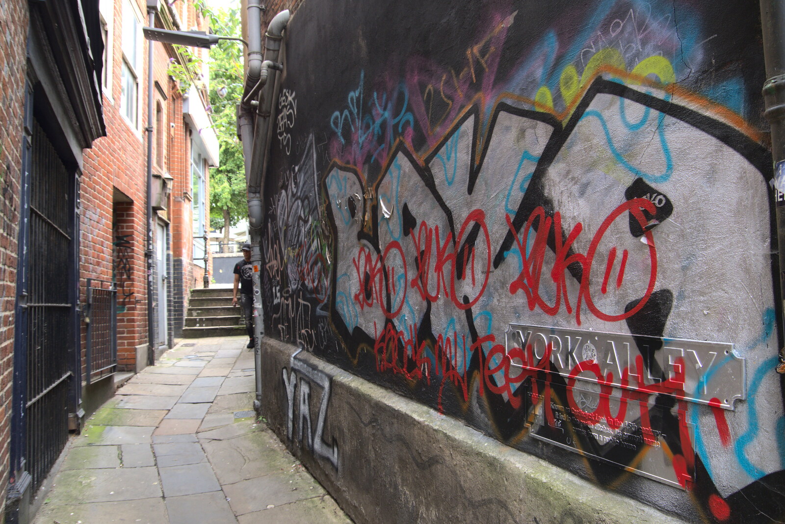 Graffiti on the wall of York Alley from Dippy and the City Dinosaur Trail, Norwich, Norfolk - 19th August 2021