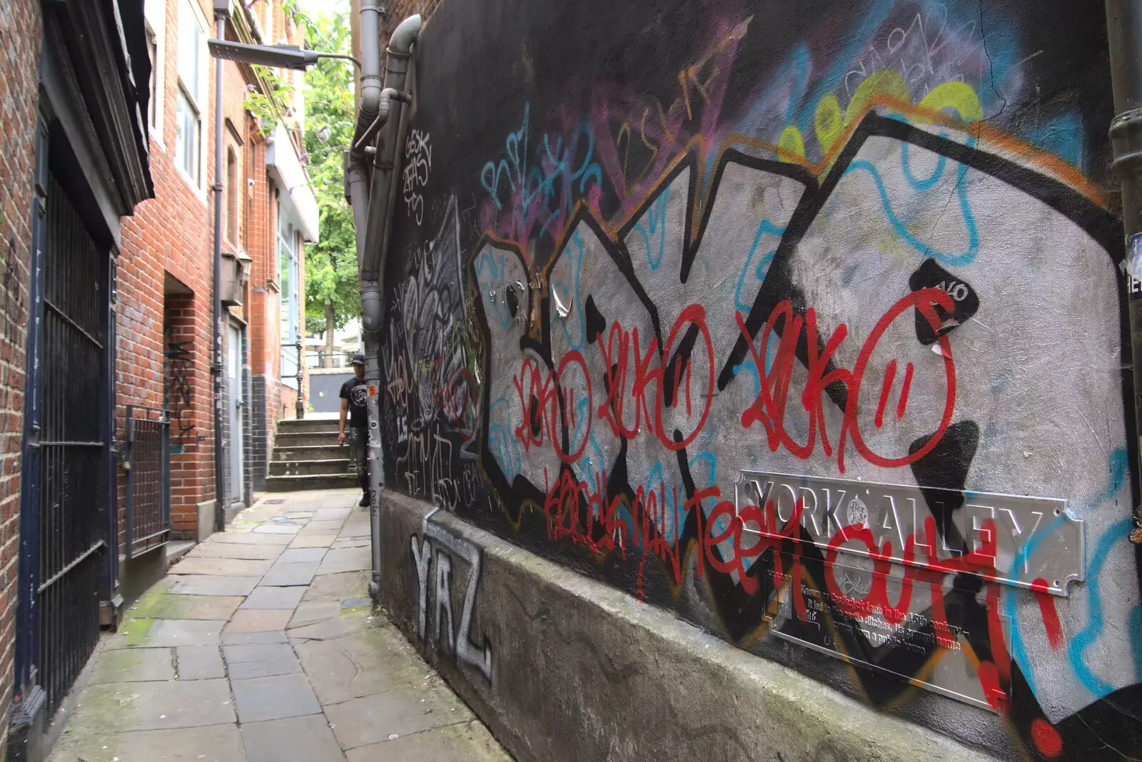 Graffiti on the wall of York Alley, from Dippy and the City Dinosaur Trail, Norwich, Norfolk - 19th August 2021