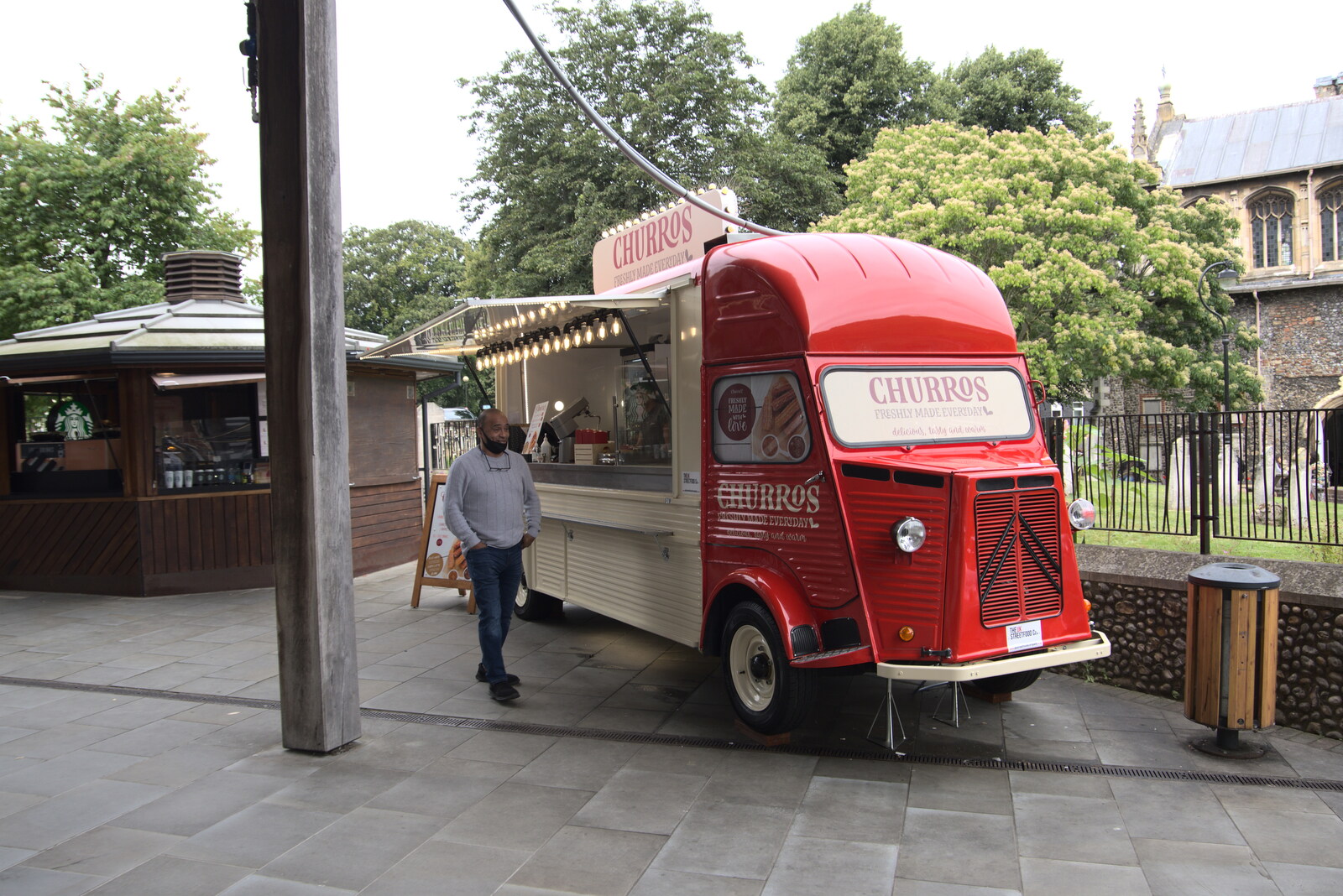 A mobile Churros van outside Chapelfield from Dippy and the City Dinosaur Trail, Norwich, Norfolk - 19th August 2021