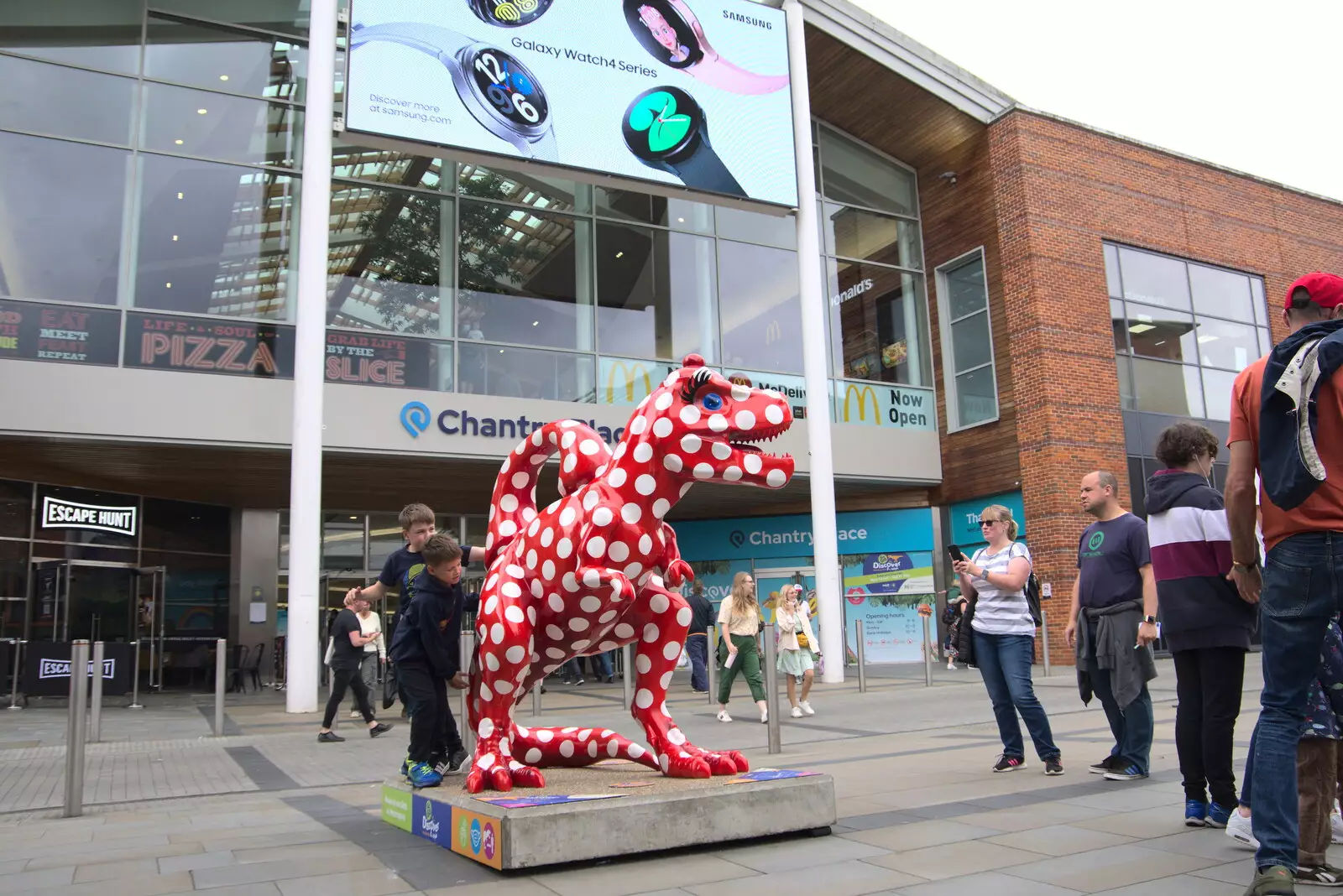 A spotty dinosaur outside Chapelfield, from Dippy and the City Dinosaur Trail, Norwich, Norfolk - 19th August 2021